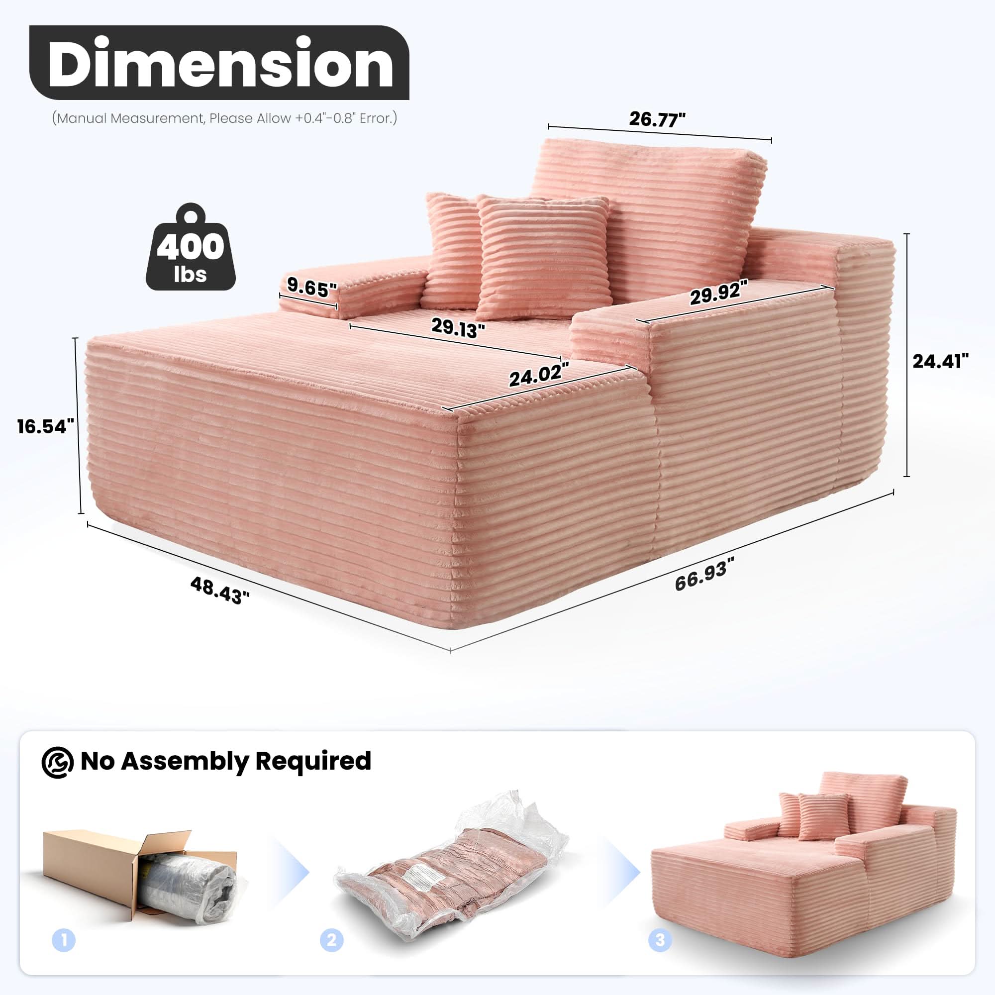 OVthtIOS Boneless Chaise Lounge,Luxurious Faux Fur, No Assembly Required