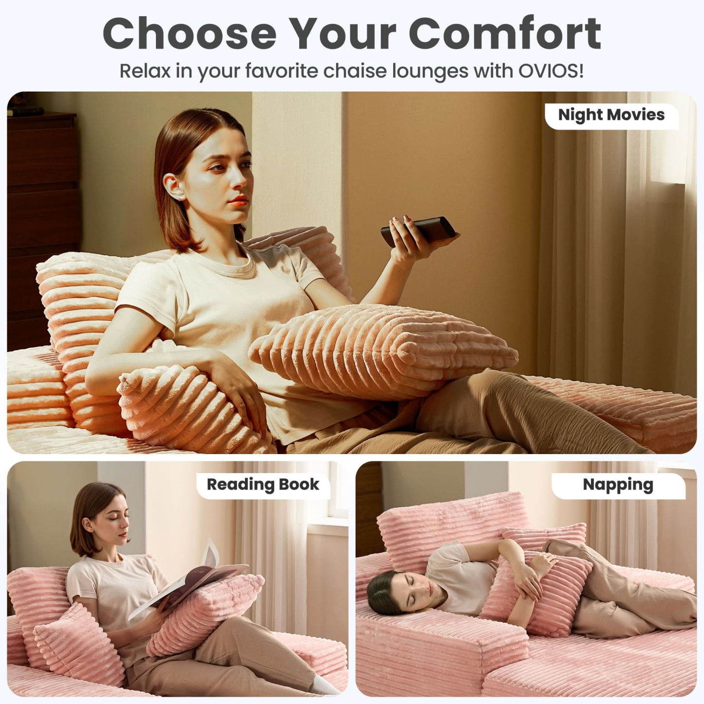 OVthtIOS Boneless Chaise Lounge,Luxurious Faux Fur, No Assembly Required