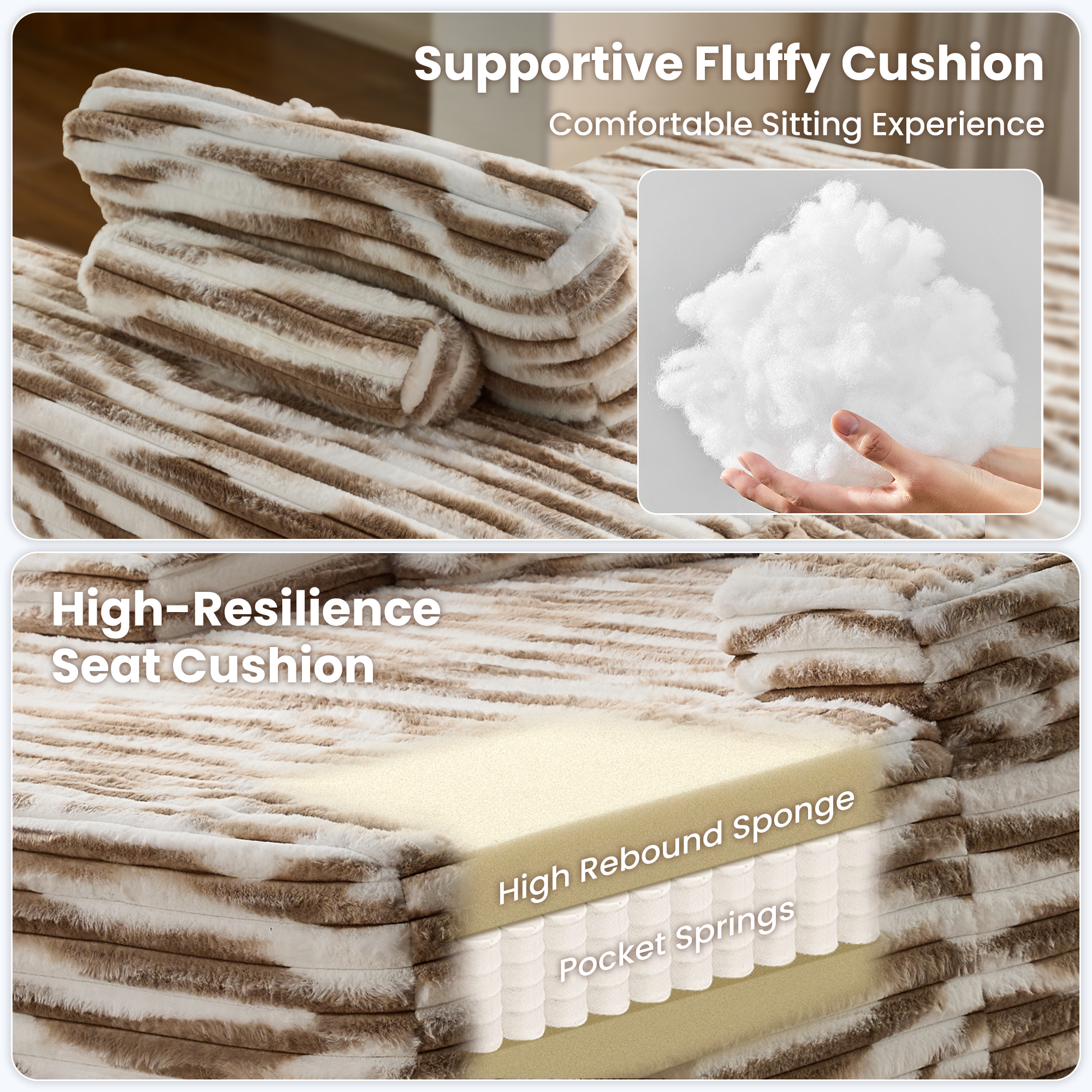 OVthtIOS Boneless Chaise Lounge,Luxurious Faux Fur, No Assembly Required