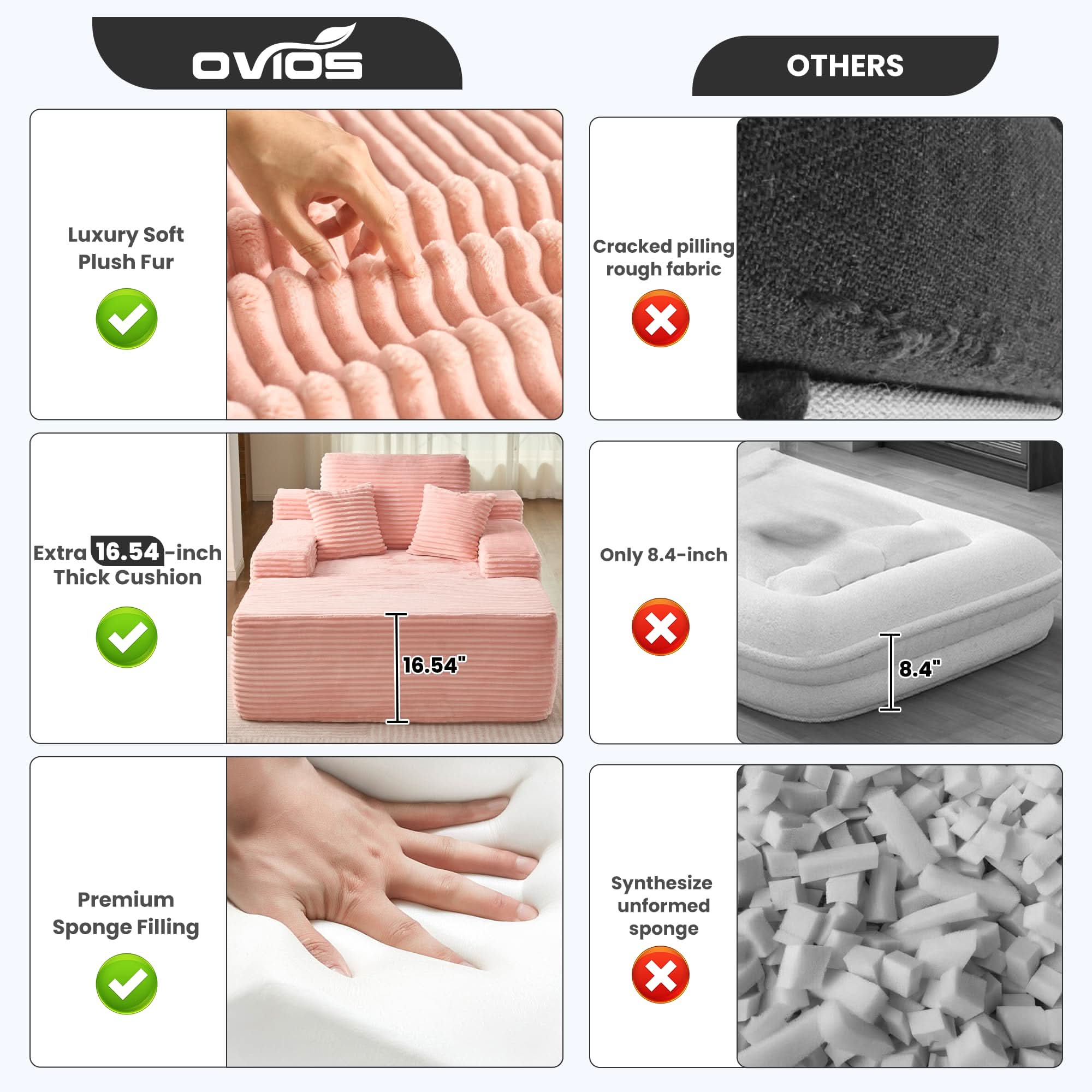 OVthtIOS Boneless Chaise Lounge,Luxurious Faux Fur, No Assembly Required