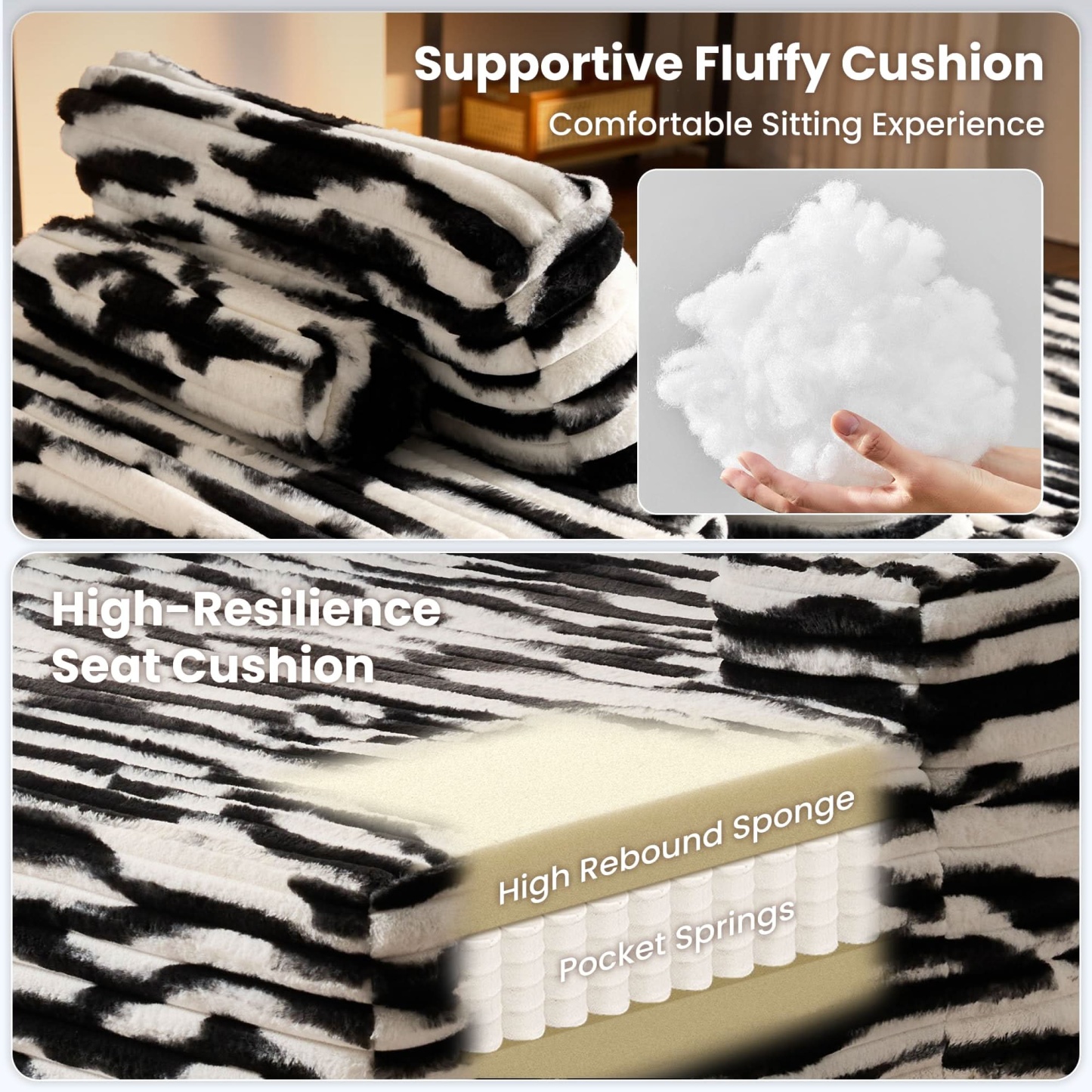 OVthtIOS Boneless Chaise Lounge,Luxurious Faux Fur, No Assembly Required