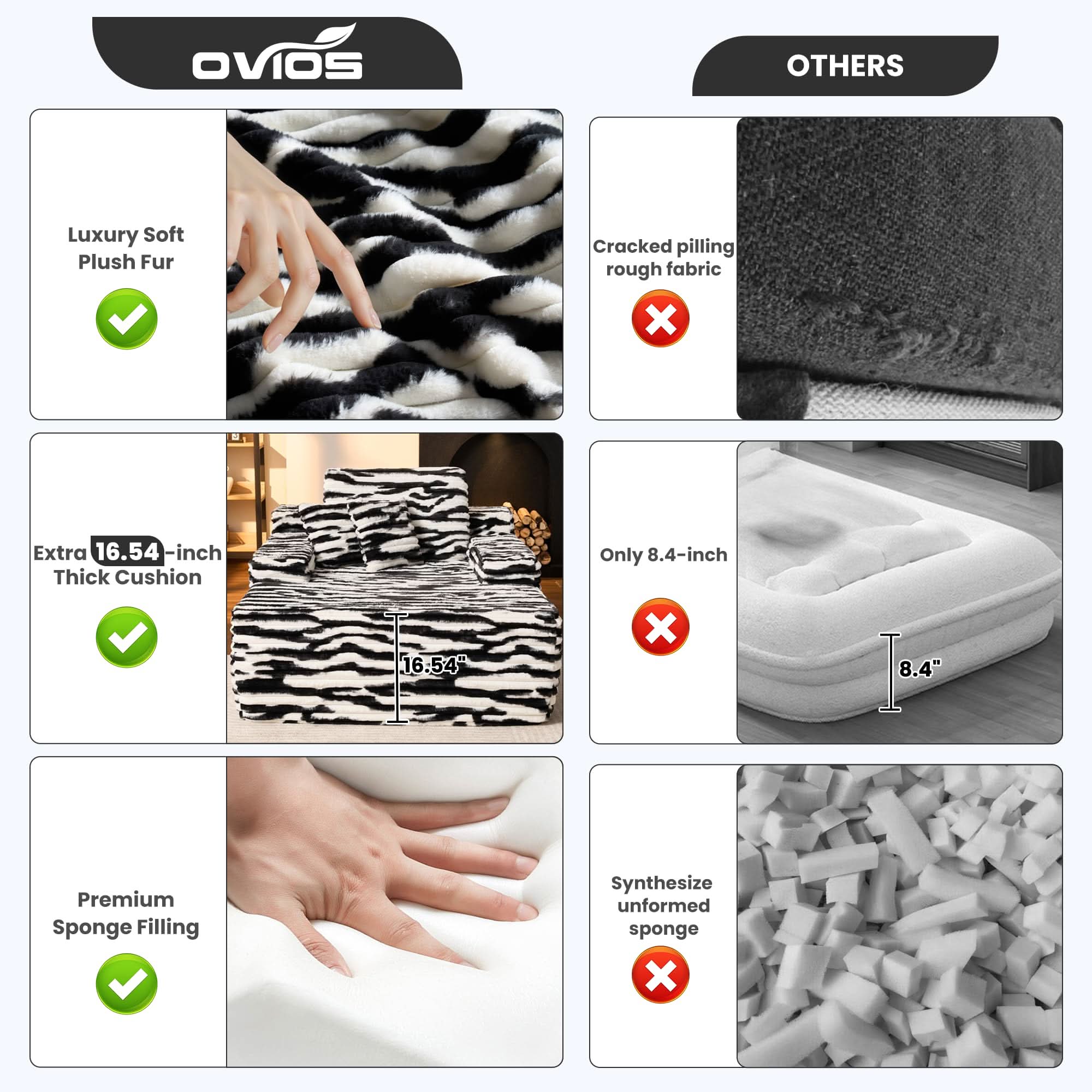 OVthtIOS Boneless Chaise Lounge,Luxurious Faux Fur, No Assembly Required