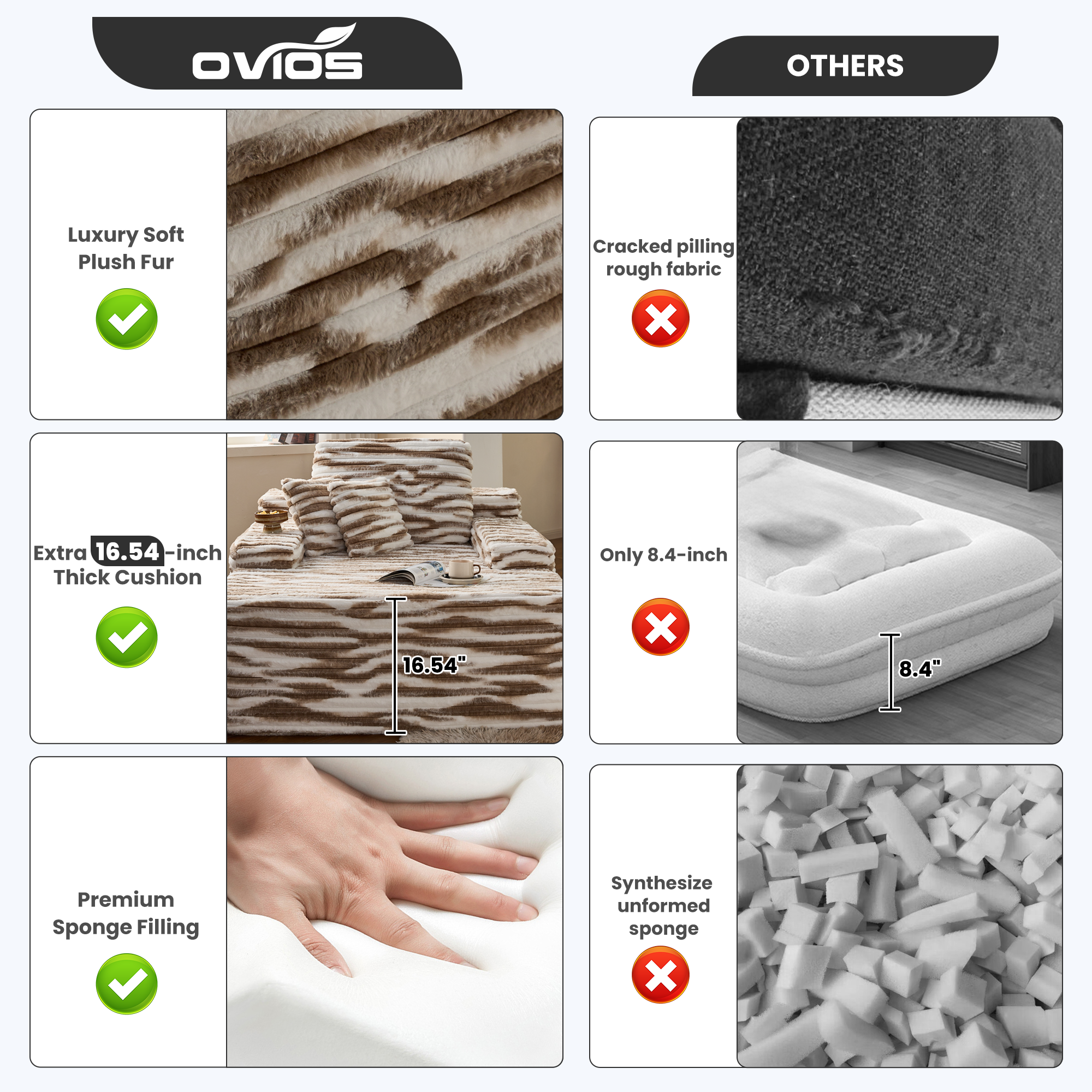 OVthtIOS Boneless Chaise Lounge,Luxurious Faux Fur, No Assembly Required