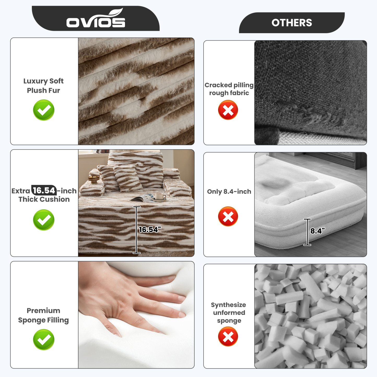 OVthtIOS Boneless Chaise Lounge,Luxurious Faux Fur, No Assembly Required