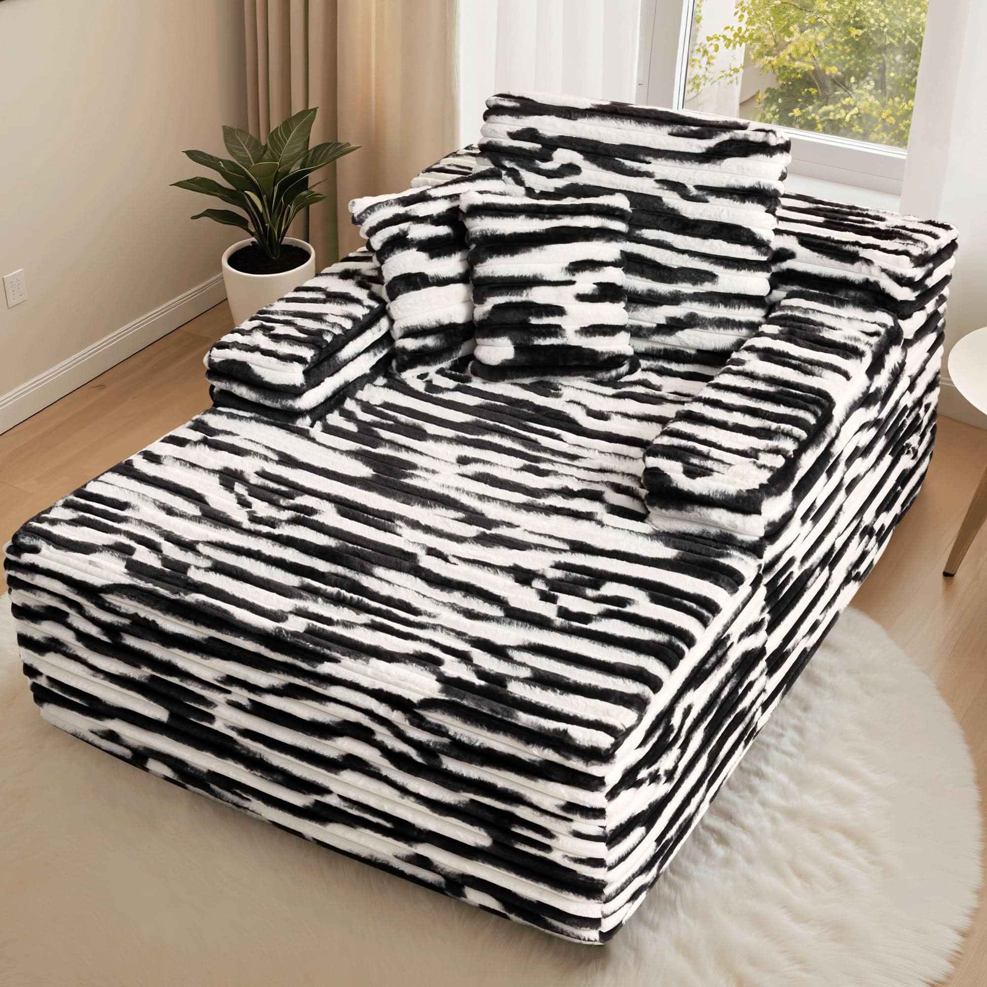 OVthtIOS Boneless Chaise Lounge,Luxurious Faux Fur, No Assembly Required