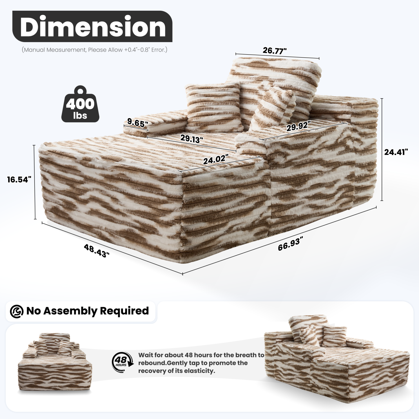 OVthtIOS Boneless Chaise Lounge,Luxurious Faux Fur, No Assembly Required