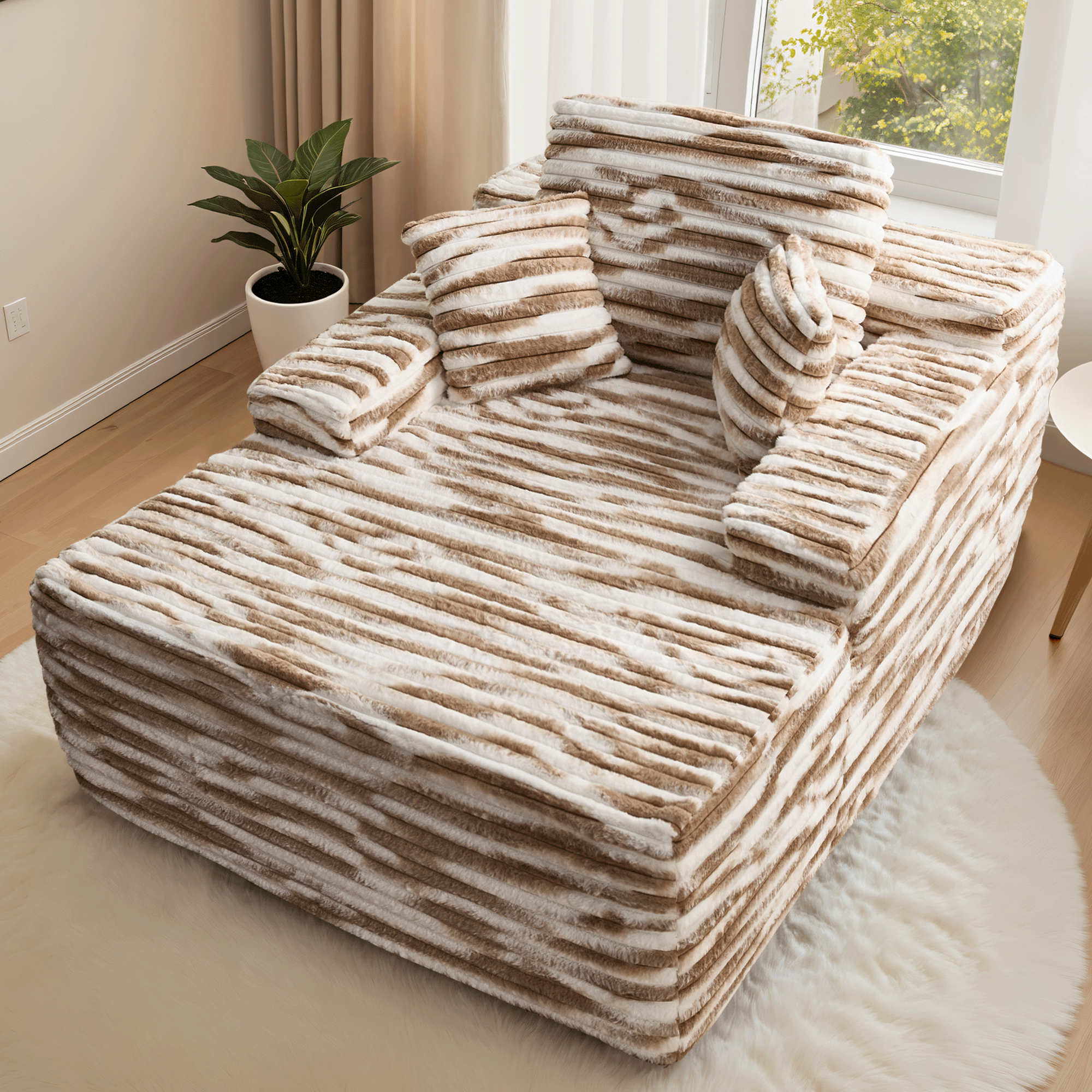 OVthtIOS Boneless Chaise Lounge,Luxurious Faux Fur, No Assembly Required