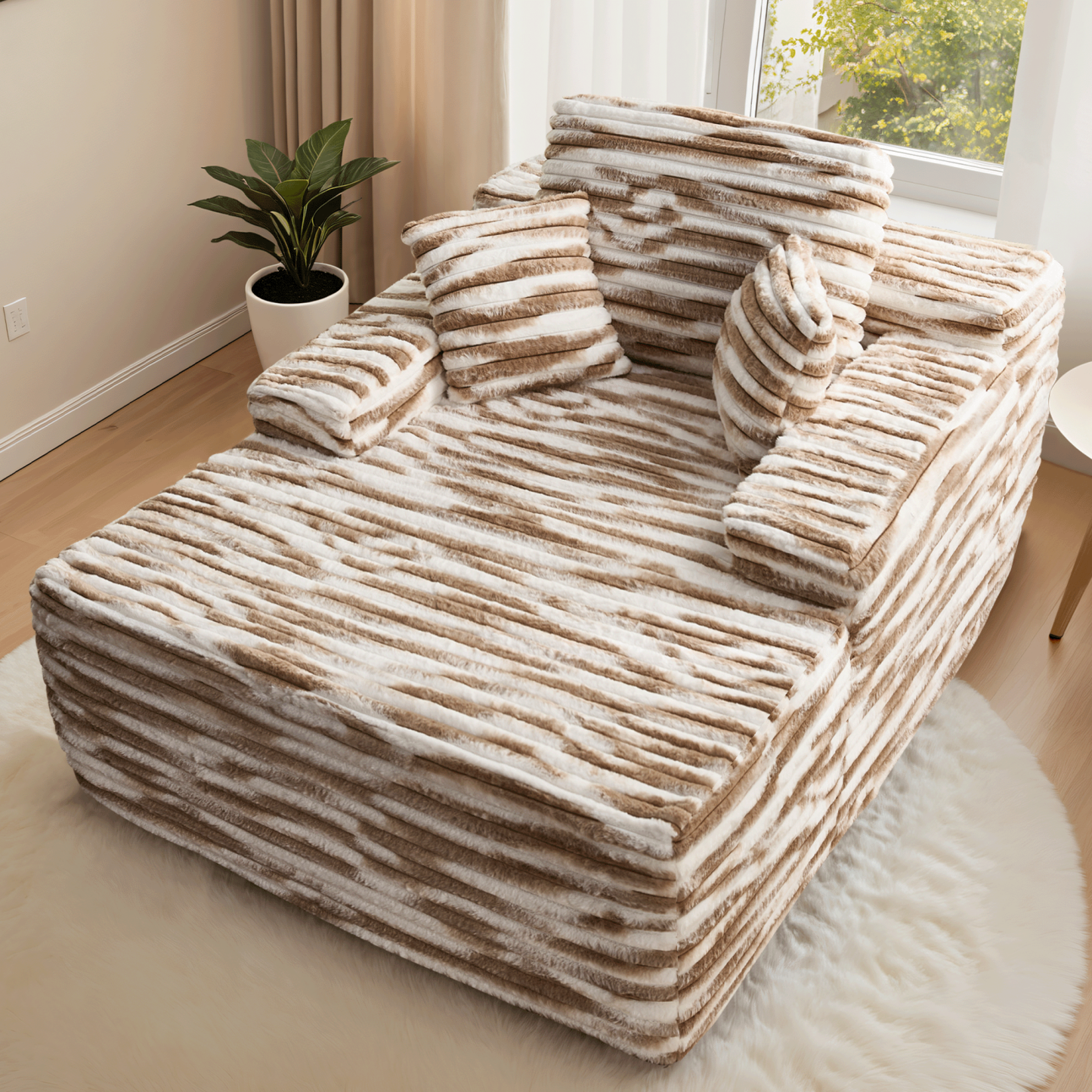 OVthtIOS Boneless Chaise Lounge,Luxurious Faux Fur, No Assembly Required