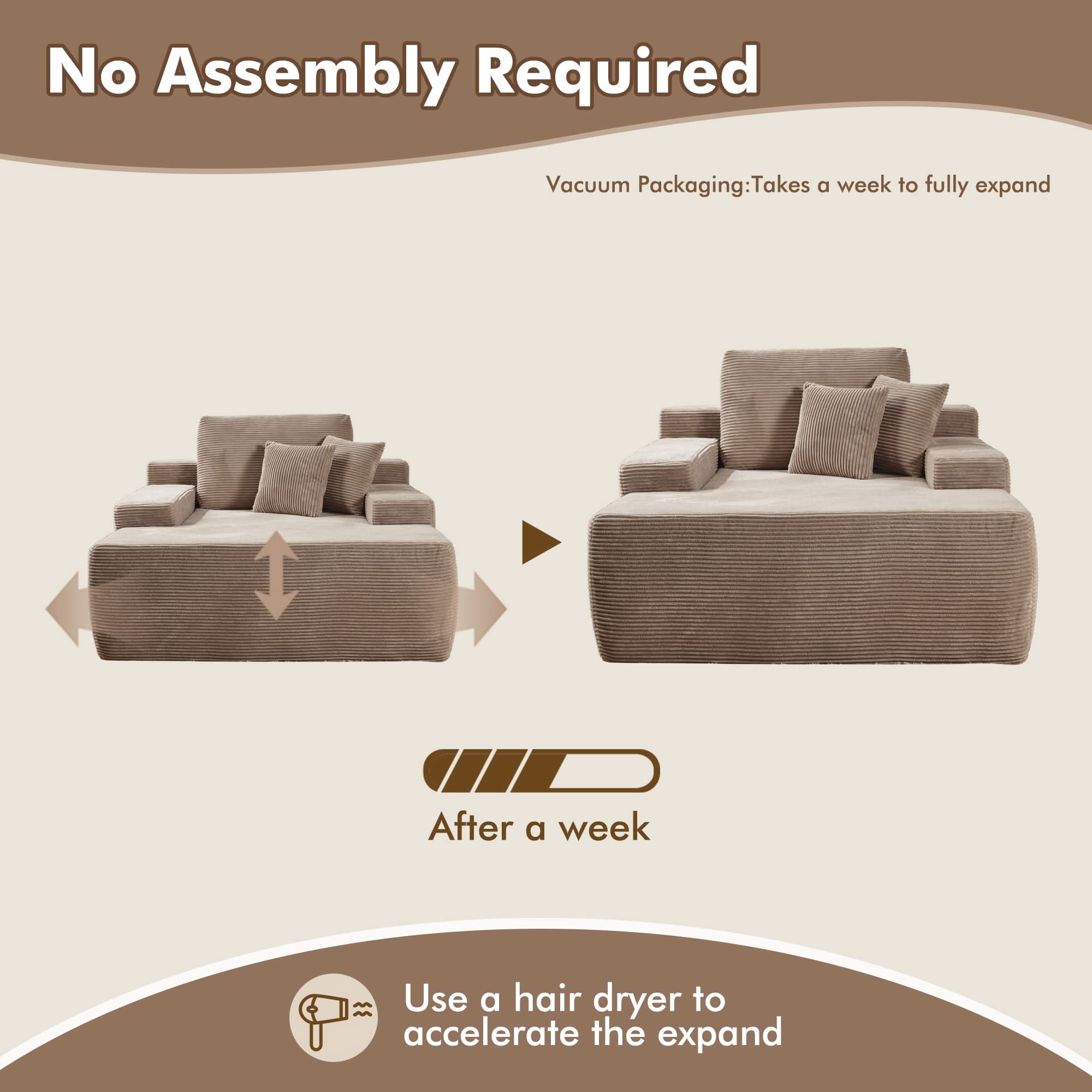 OVthtIOS Boneless Chaise Lounge,Luxurious Faux Fur, No Assembly Required