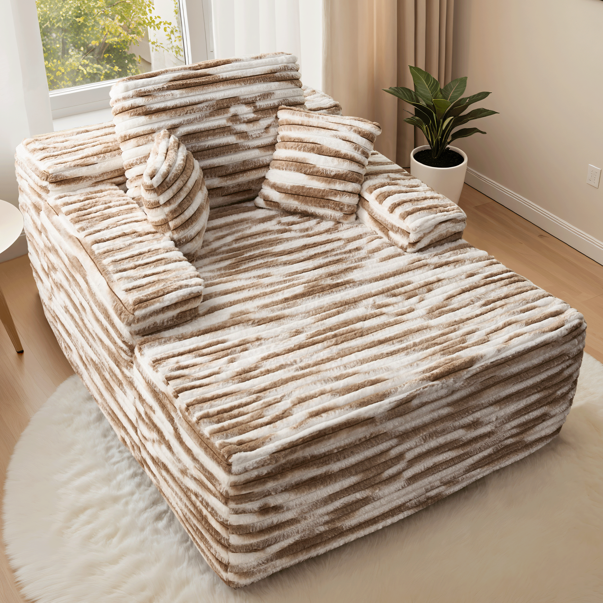 OVthtIOS Boneless Chaise Lounge,Luxurious Faux Fur, No Assembly Required