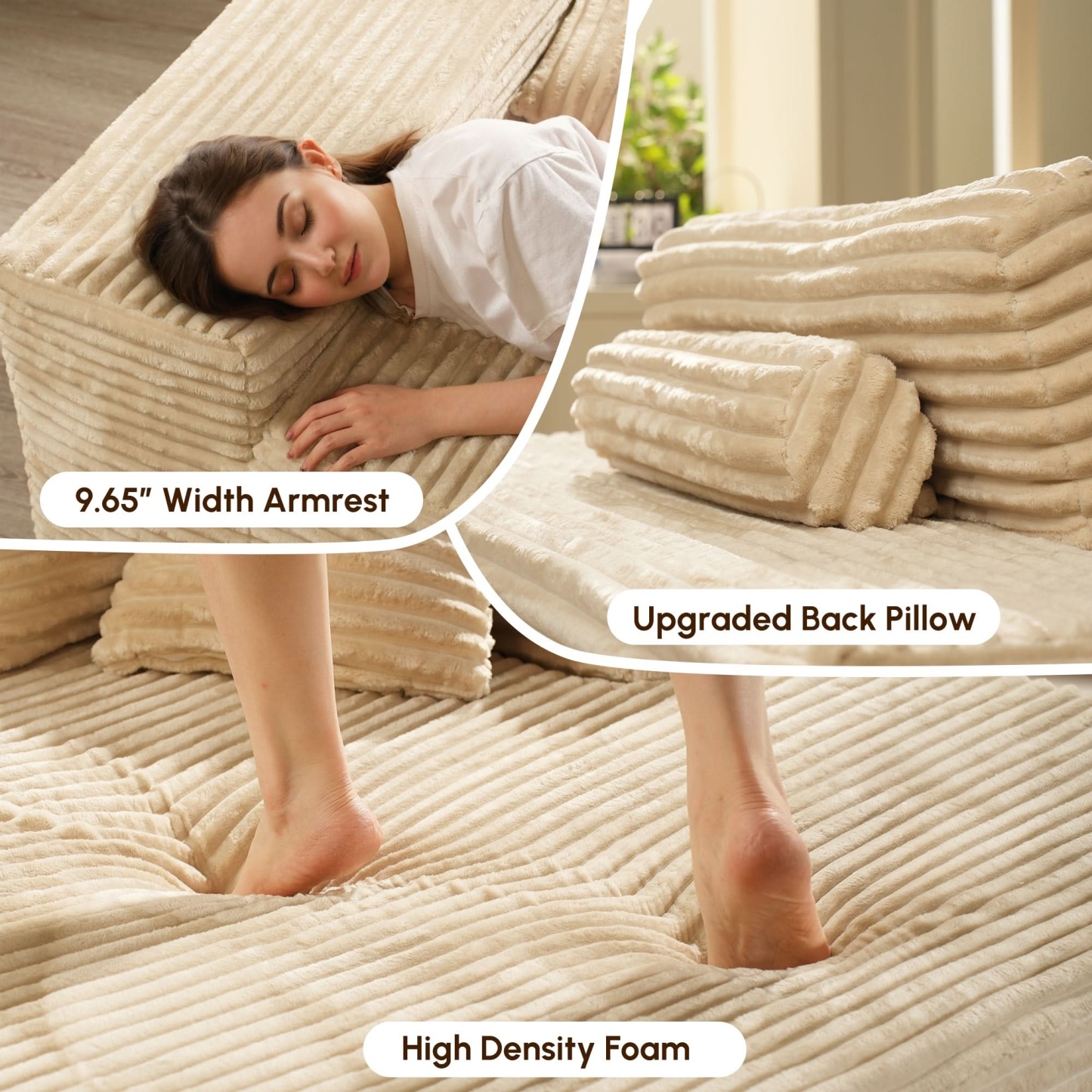 OVthtIOS Boneless Chaise Lounge,Luxurious Faux Fur, No Assembly Required