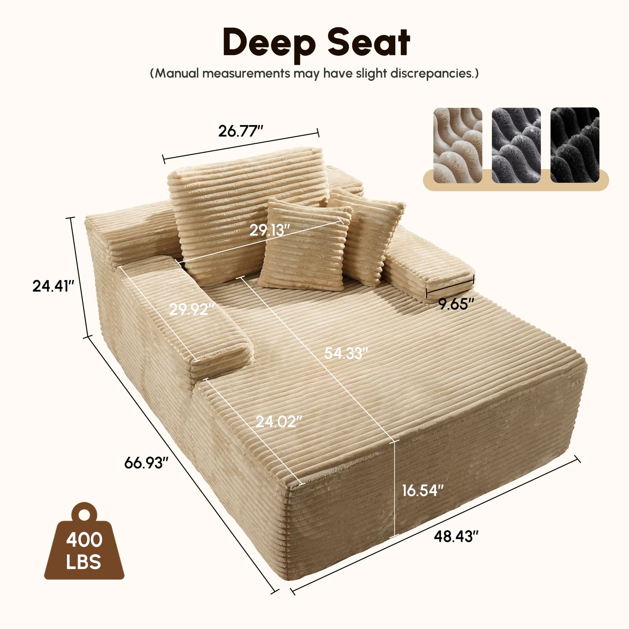 OVthtIOS Boneless Chaise Lounge,Luxurious Faux Fur, No Assembly Required