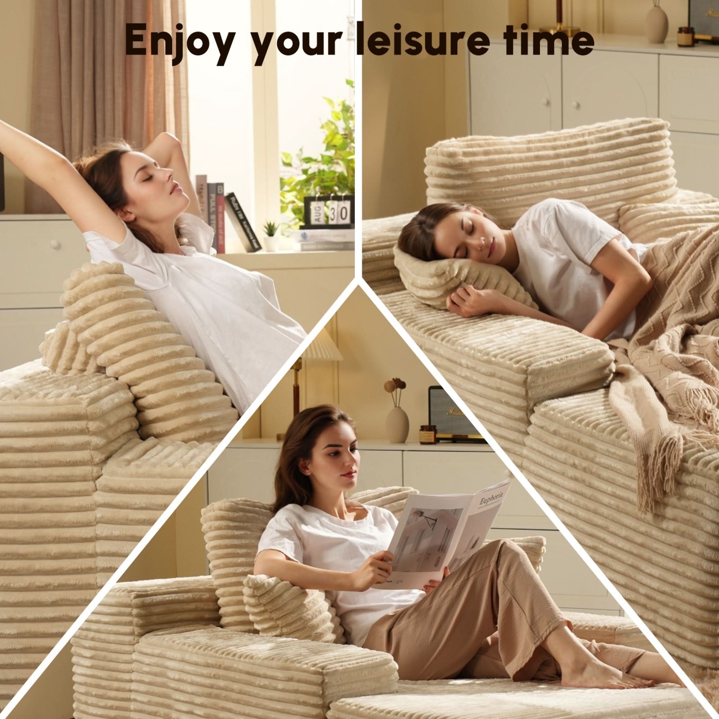 OVthtIOS Boneless Chaise Lounge,Luxurious Faux Fur, No Assembly Required