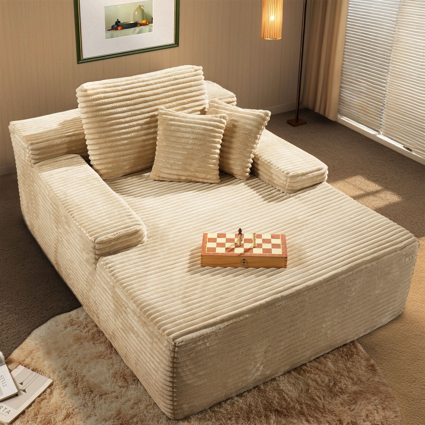 OVthtIOS Boneless Chaise Lounge,Luxurious Faux Fur, No Assembly Required