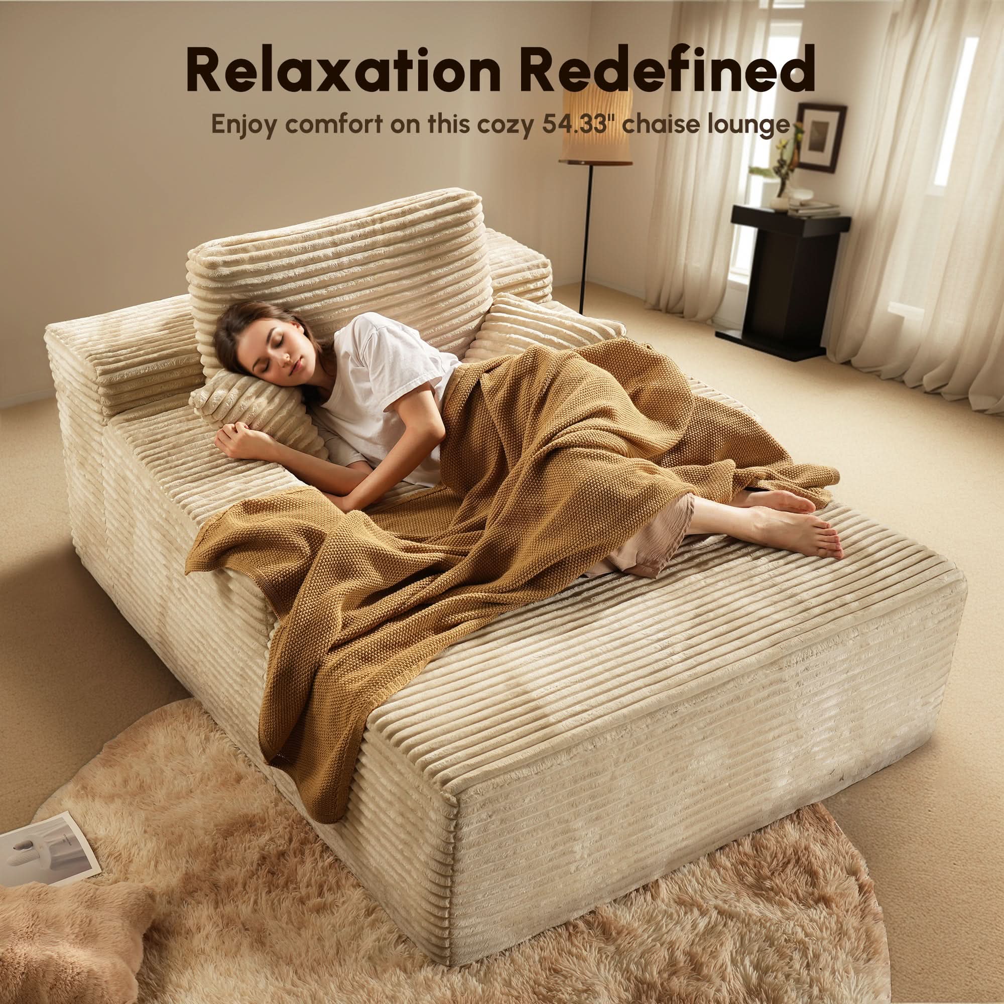 OVthtIOS Boneless Chaise Lounge,Luxurious Faux Fur, No Assembly Required