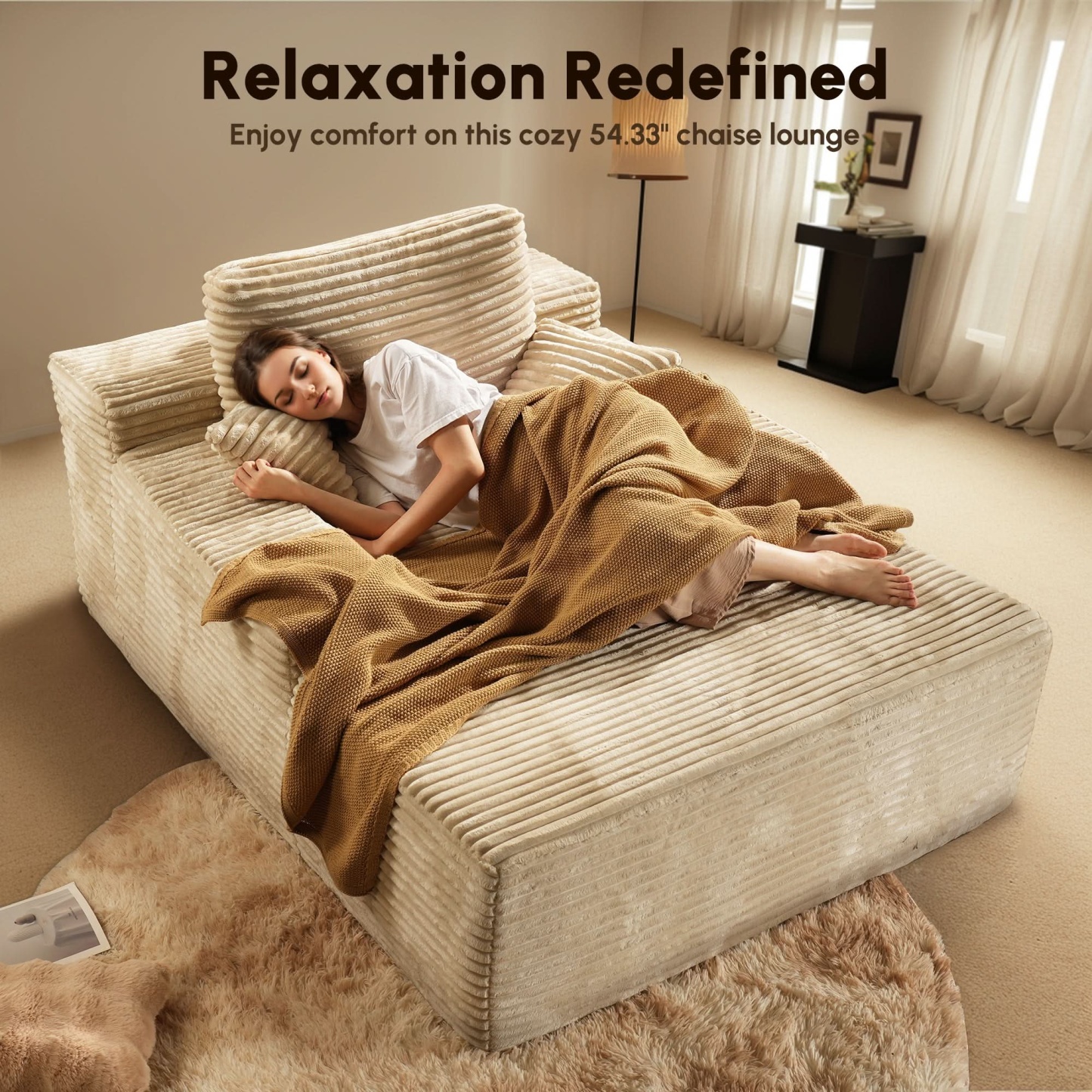 OVthtIOS Boneless Chaise Lounge,Luxurious Faux Fur, No Assembly Required