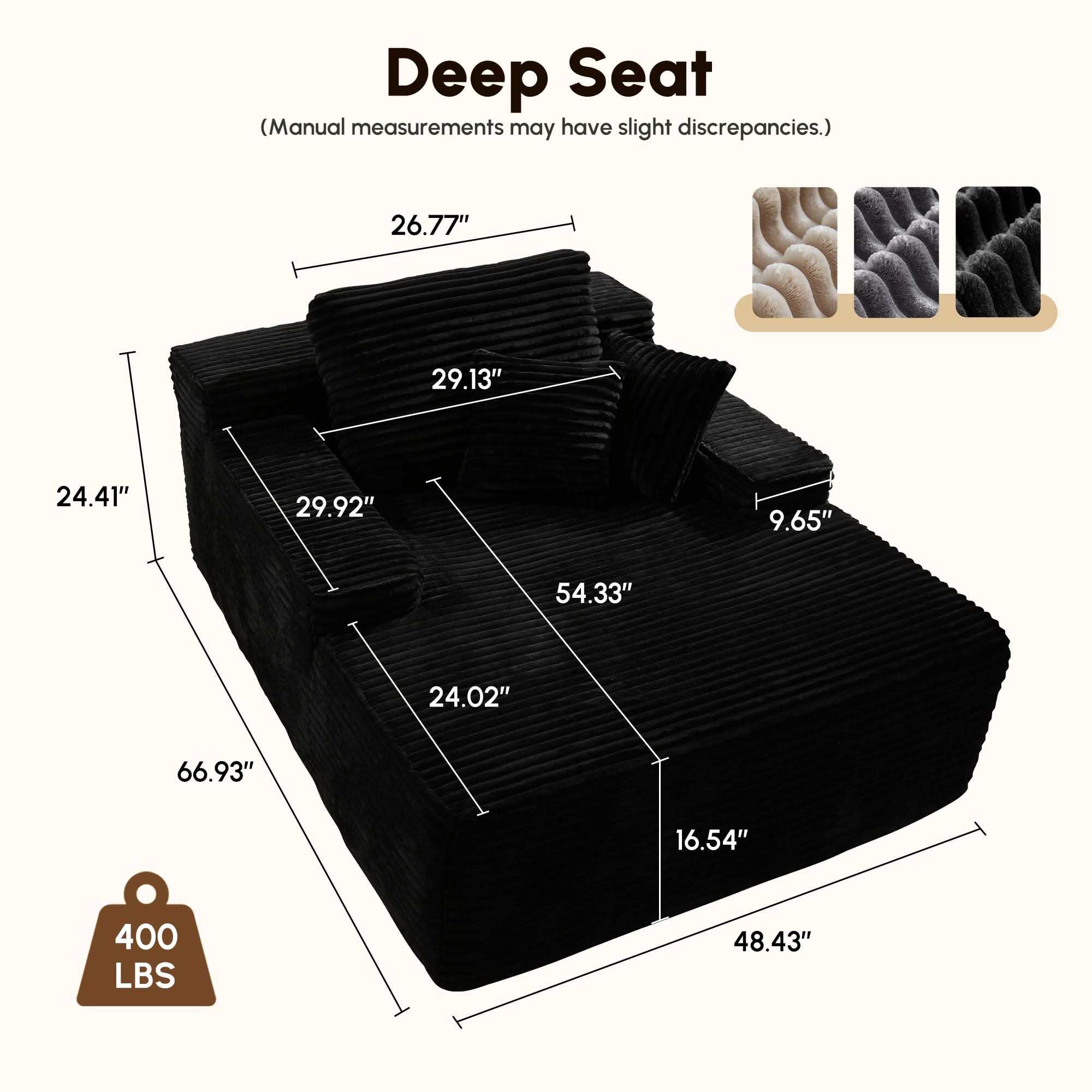 OVthtIOS Boneless Chaise Lounge,Luxurious Faux Fur, No Assembly Required