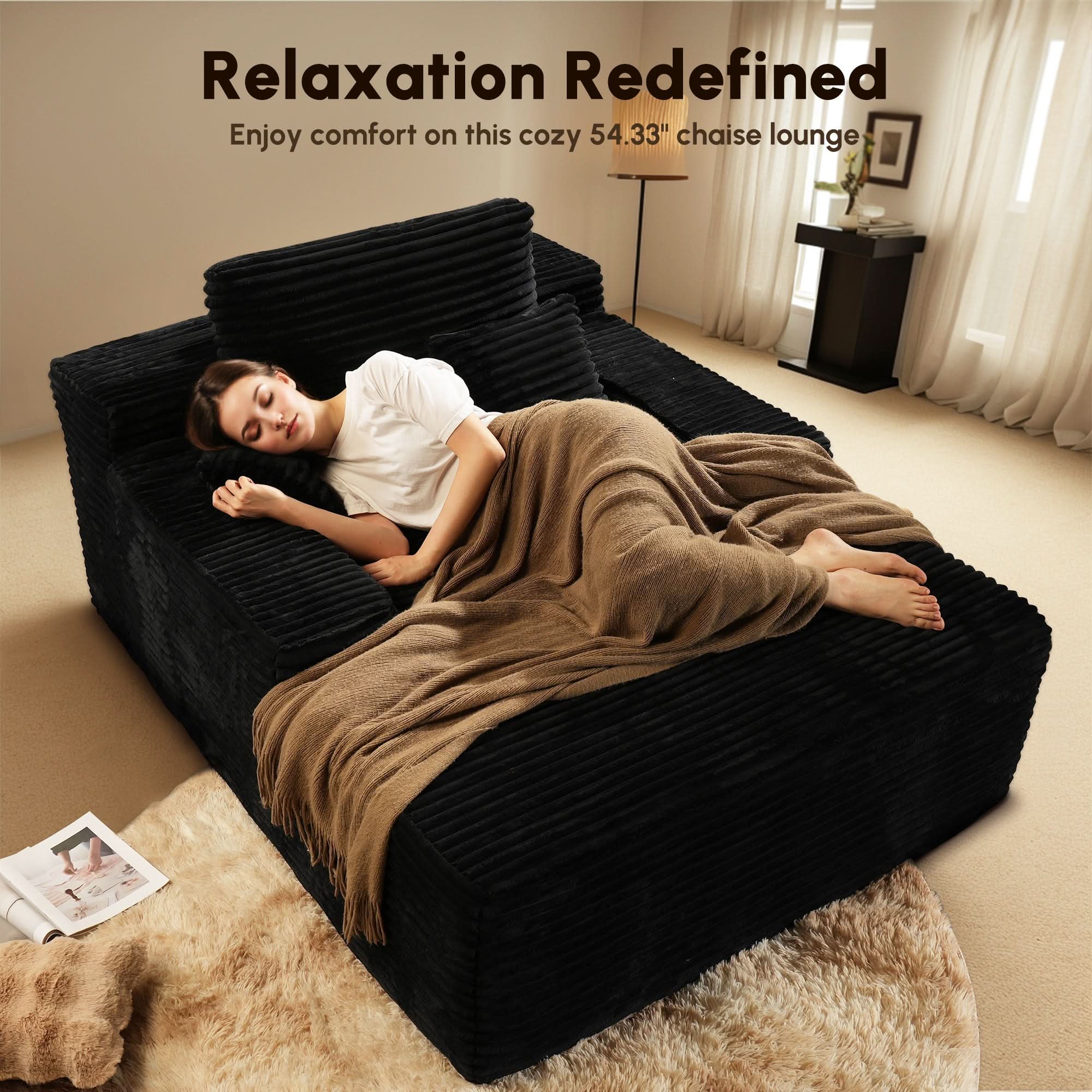 OVthtIOS Boneless Chaise Lounge,Luxurious Faux Fur, No Assembly Required