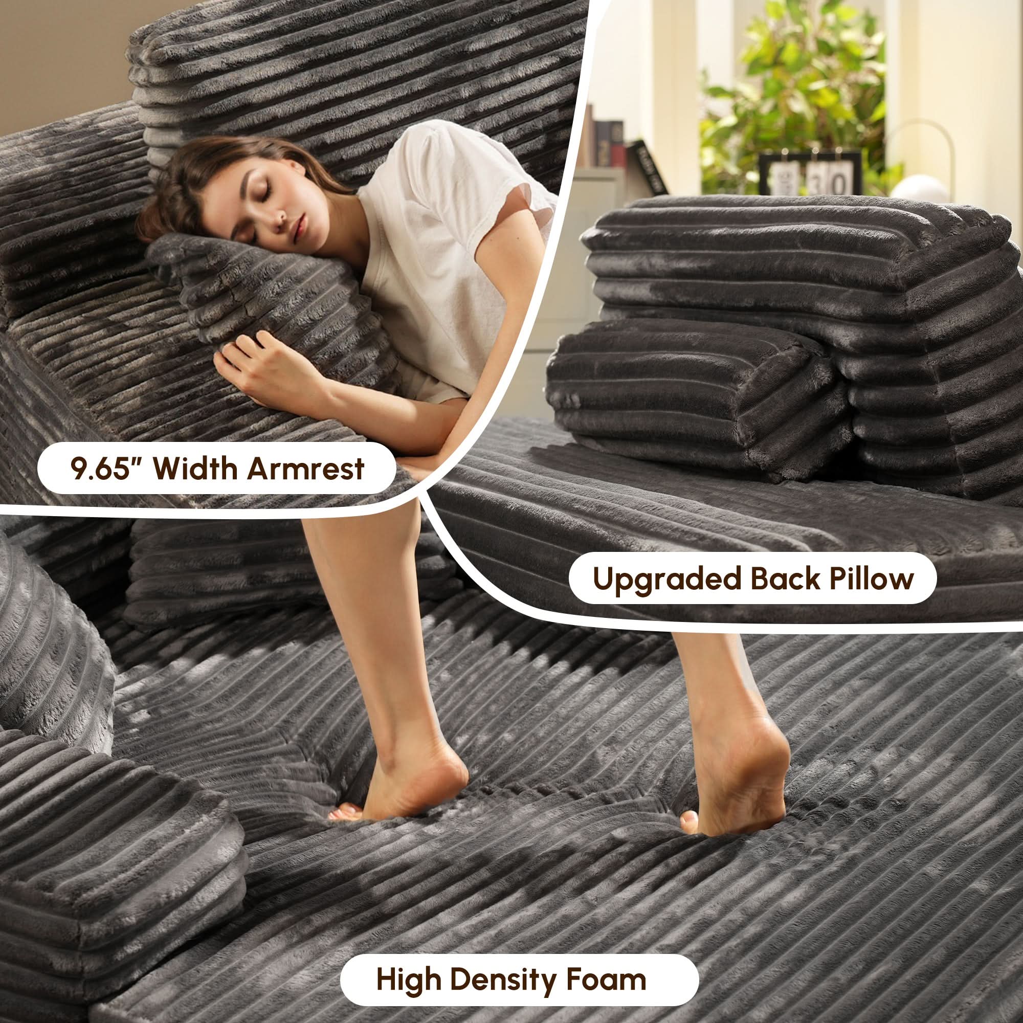 OVthtIOS Boneless Chaise Lounge,Luxurious Faux Fur, No Assembly Required