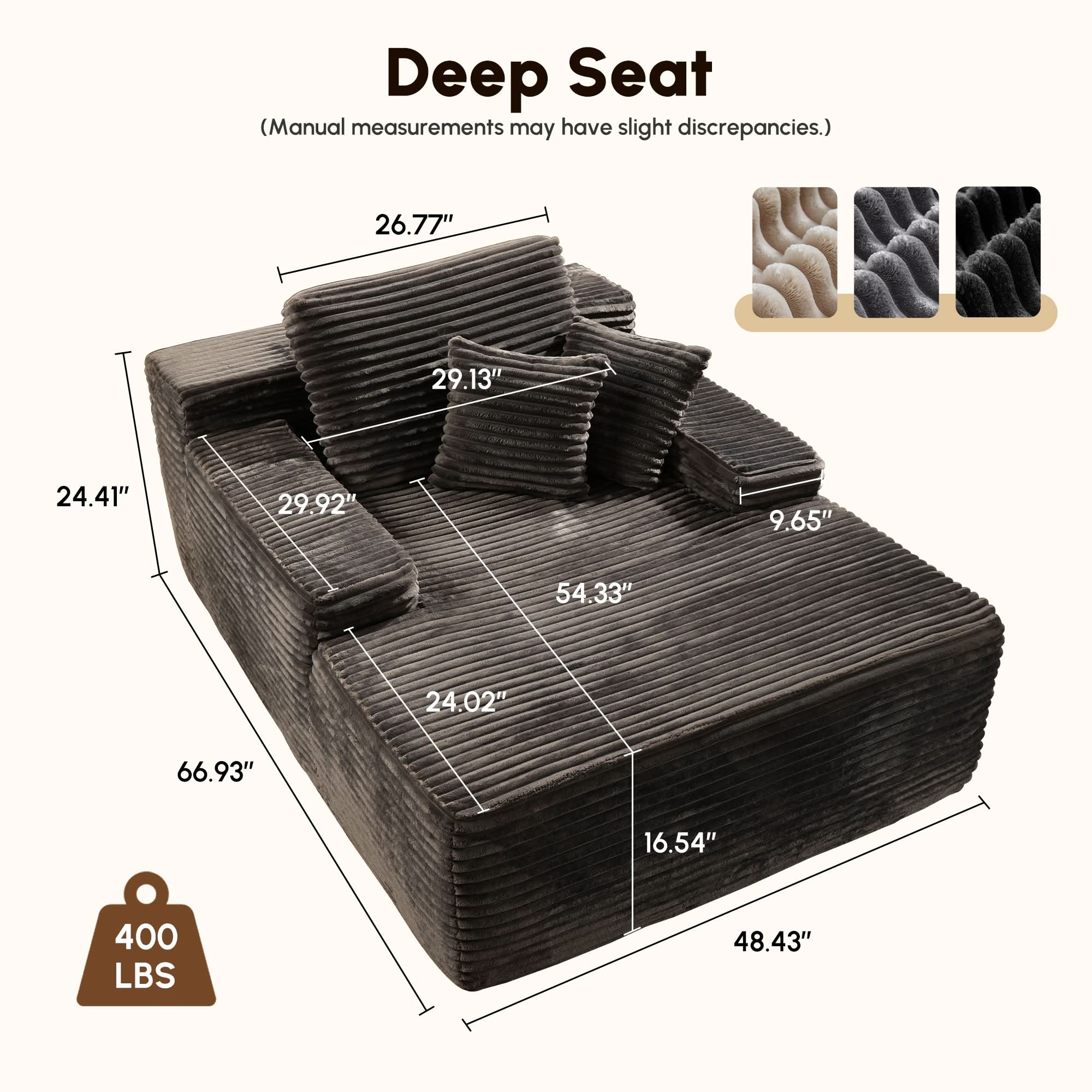 OVthtIOS Boneless Chaise Lounge,Luxurious Faux Fur, No Assembly Required