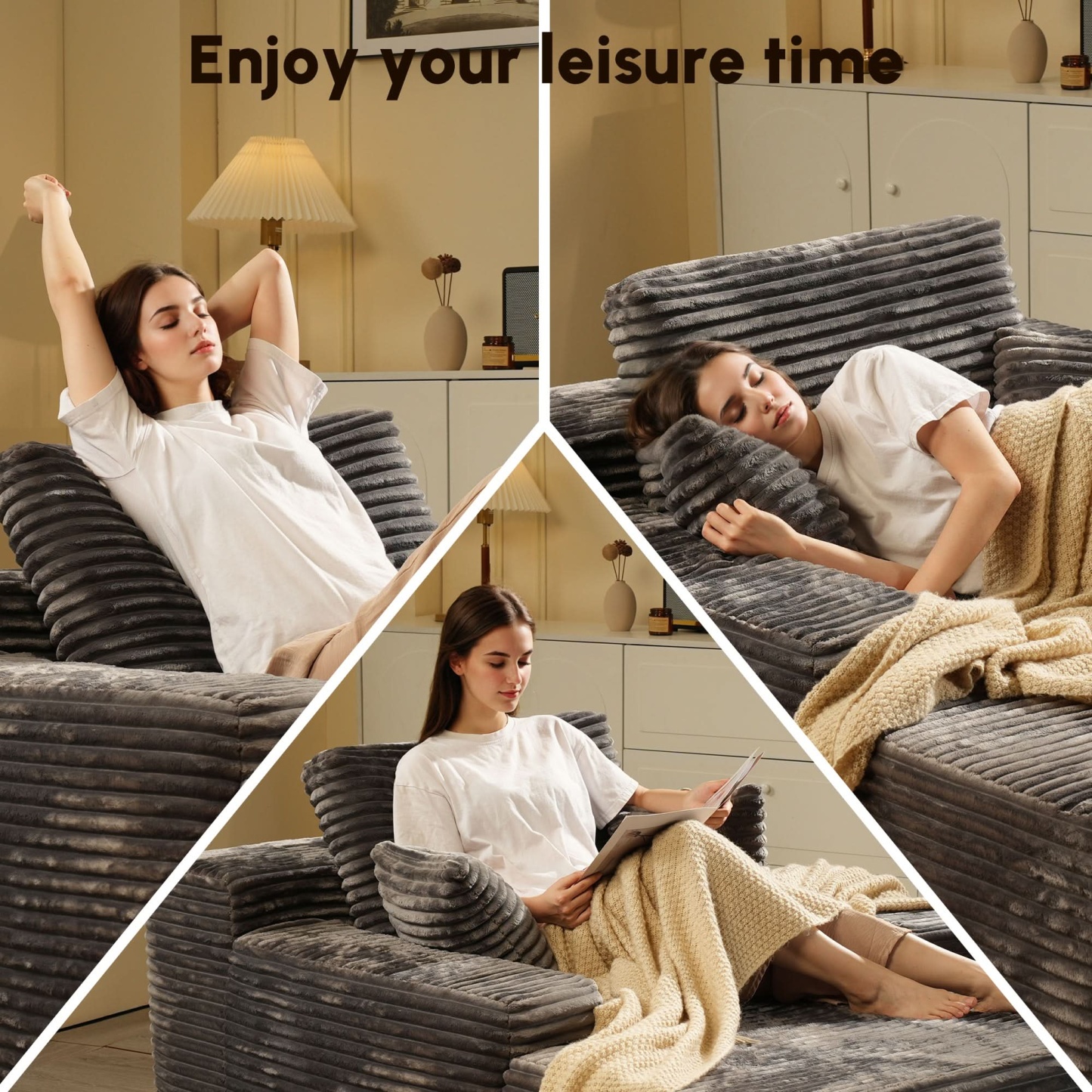 OVthtIOS Boneless Chaise Lounge,Luxurious Faux Fur, No Assembly Required