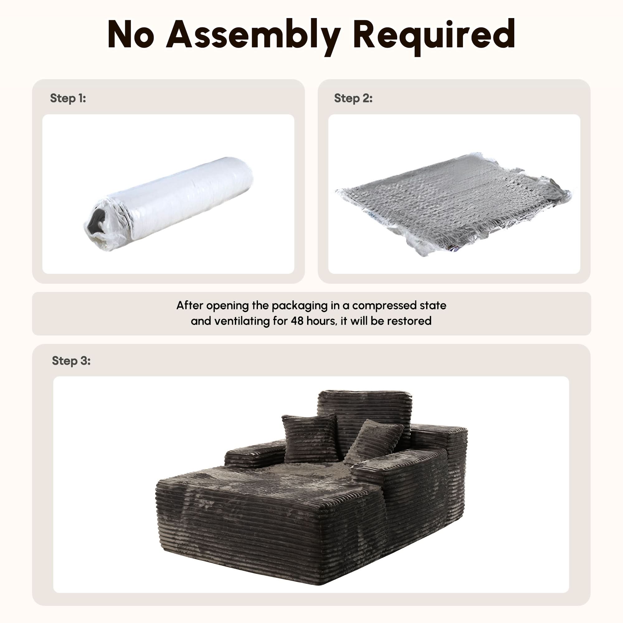 OVthtIOS Boneless Chaise Lounge,Luxurious Faux Fur, No Assembly Required