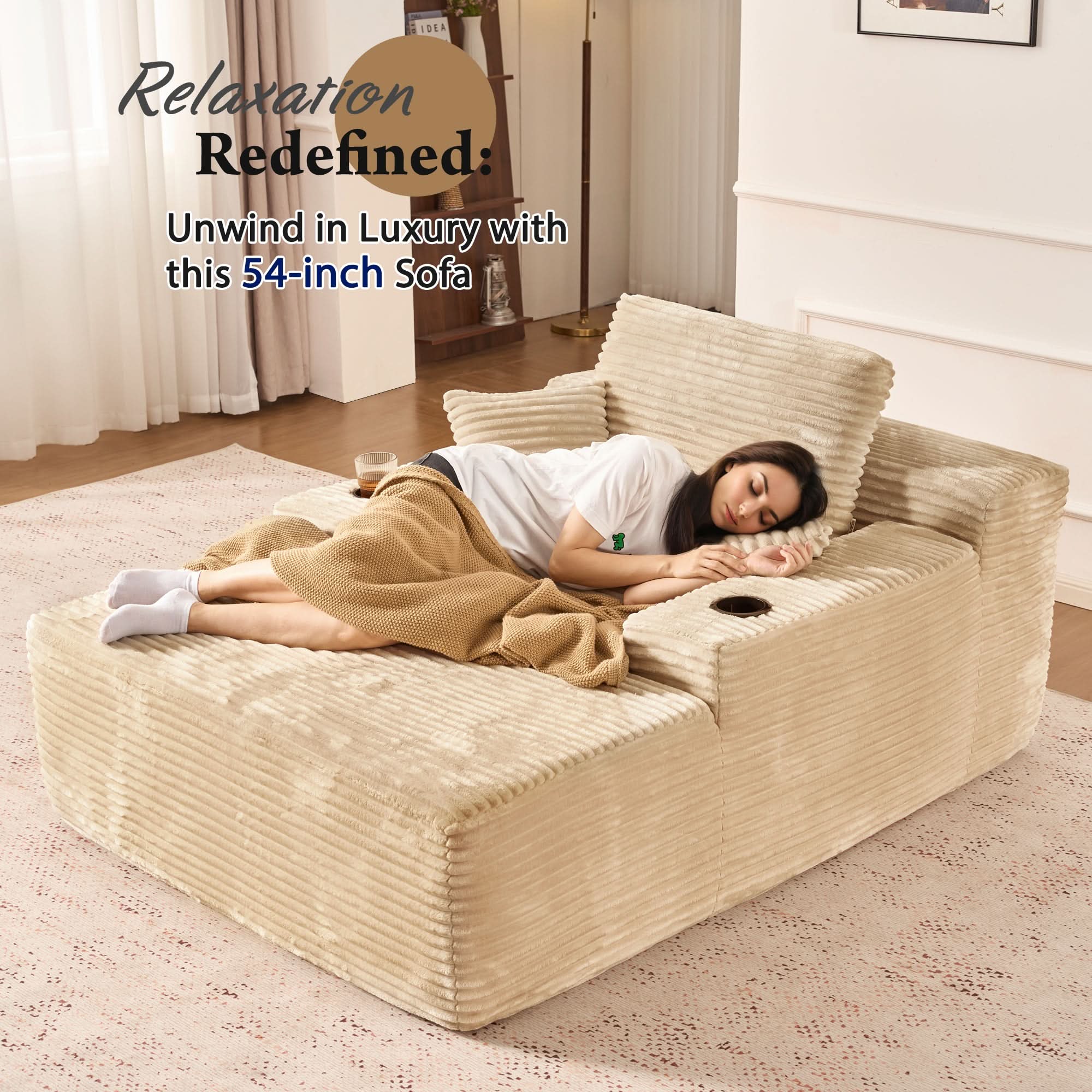 OVthtIOS Boneless Chaise Lounge,Luxurious Faux Fur, No Assembly Required