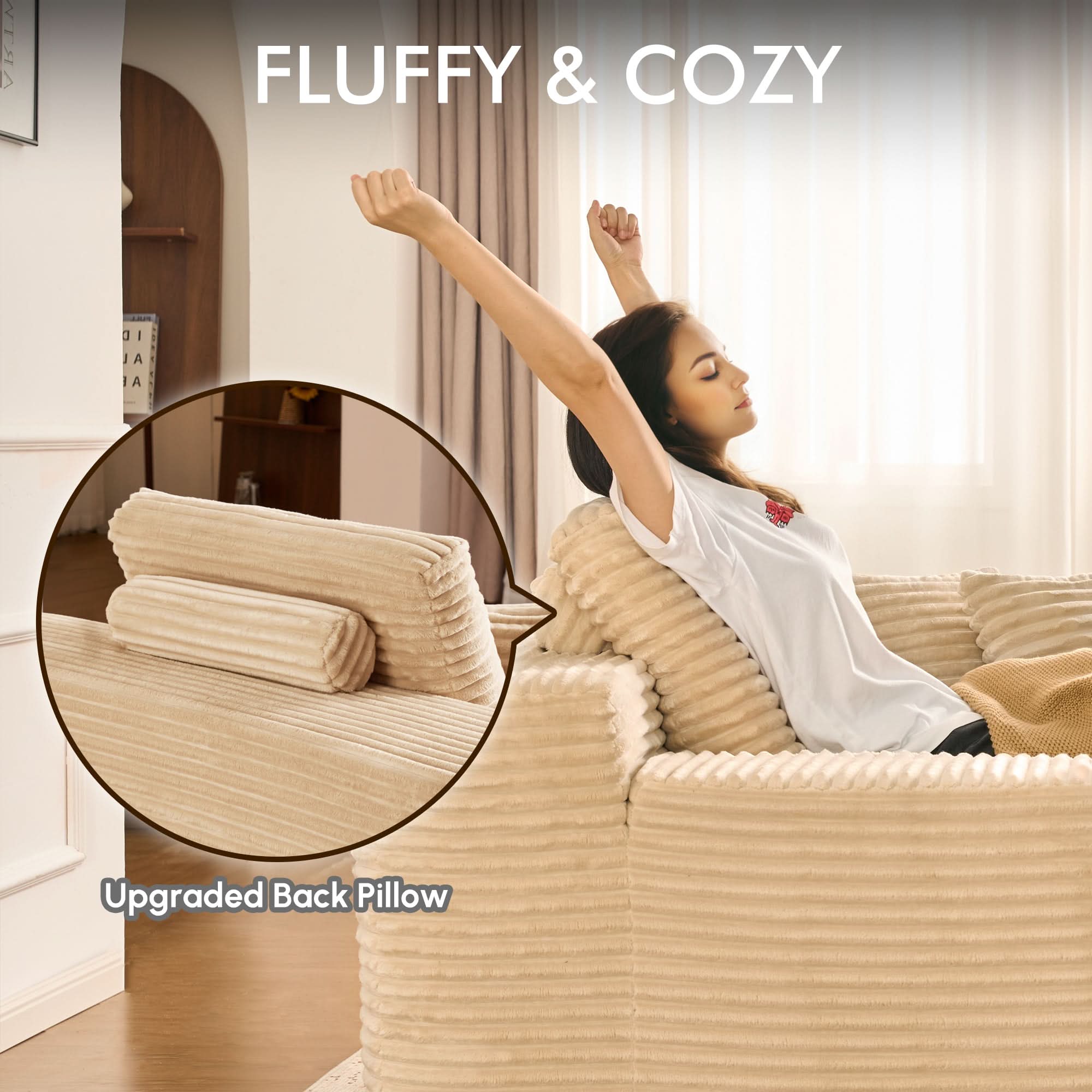 OVthtIOS Boneless Chaise Lounge,Luxurious Faux Fur, No Assembly Required