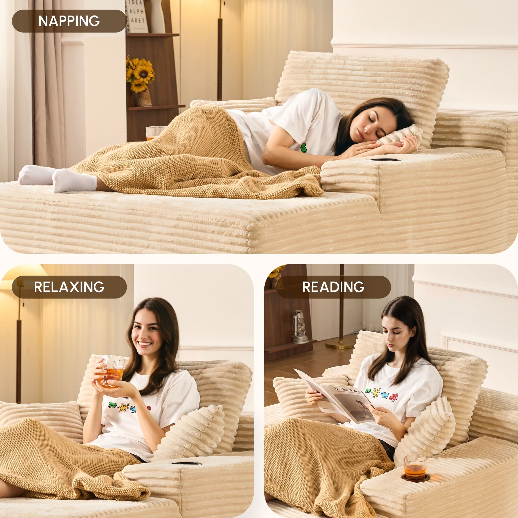 OVthtIOS Boneless Chaise Lounge,Luxurious Faux Fur, No Assembly Required