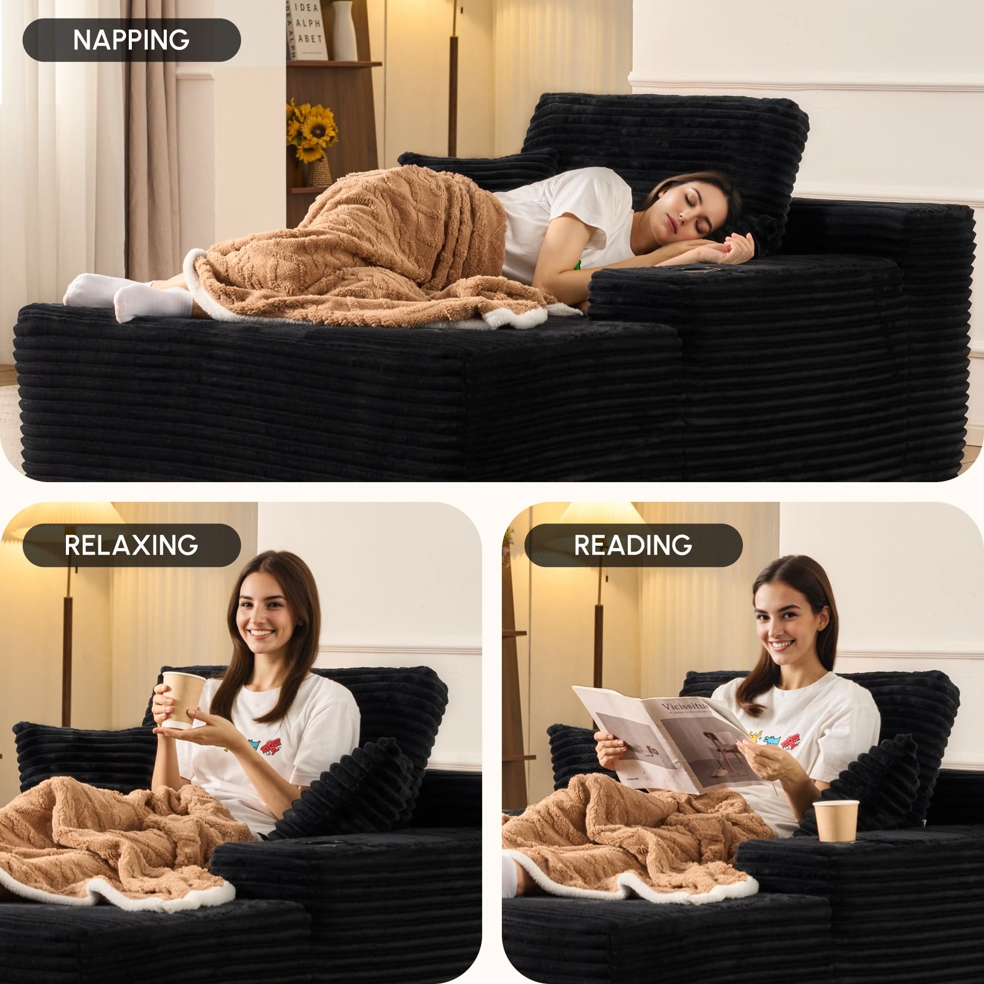 OVthtIOS Boneless Chaise Lounge,Luxurious Faux Fur, No Assembly Required