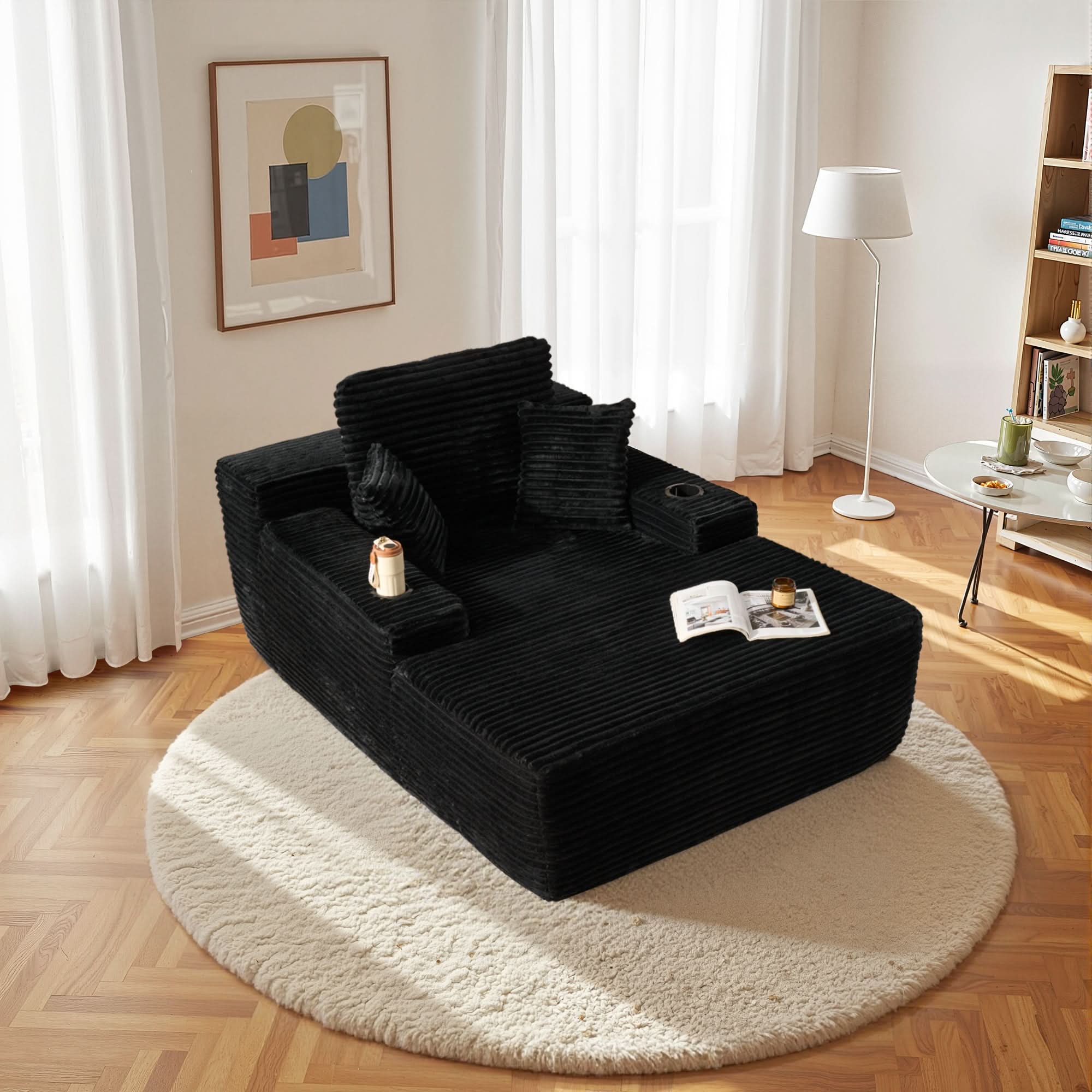 OVthtIOS Boneless Chaise Lounge,Luxurious Faux Fur, No Assembly Required