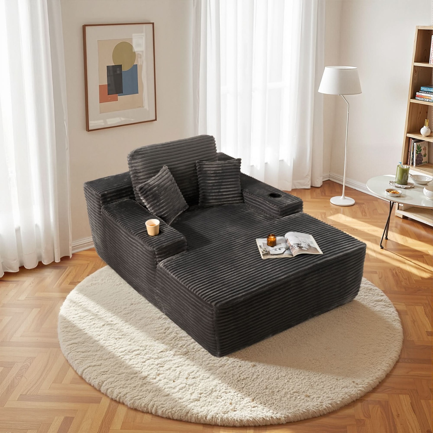 OVthtIOS Boneless Chaise Lounge,Luxurious Faux Fur, No Assembly Required