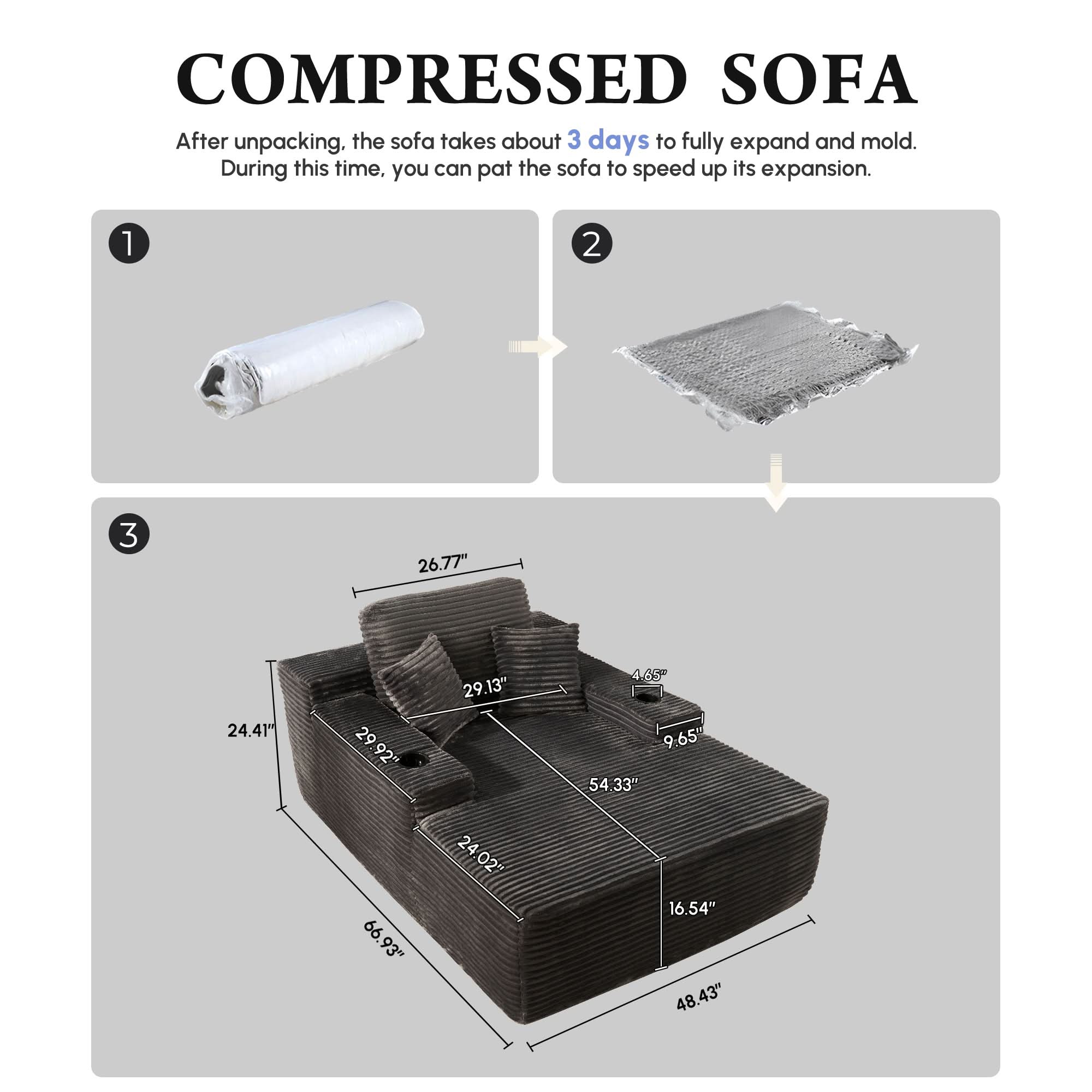 OVthtIOS Boneless Chaise Lounge,Luxurious Faux Fur, No Assembly Required