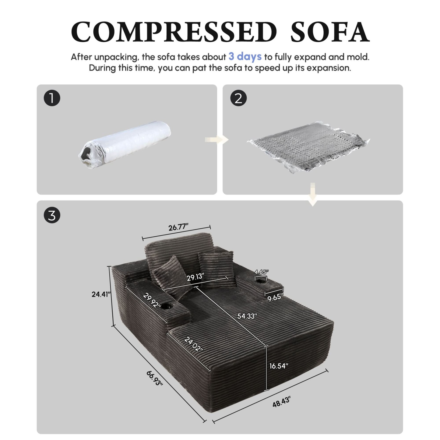 OVthtIOS Boneless Chaise Lounge,Luxurious Faux Fur, No Assembly Required