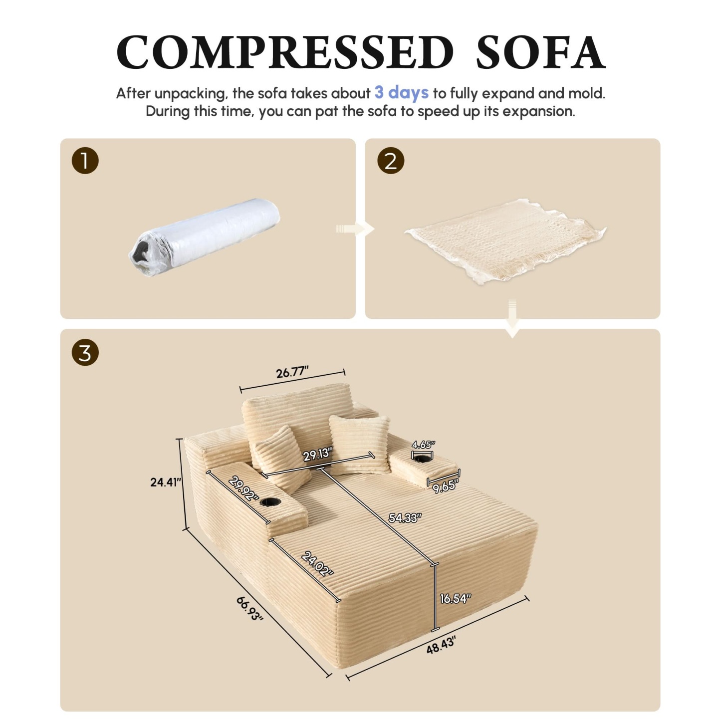 OVthtIOS Boneless Chaise Lounge,Luxurious Faux Fur, No Assembly Required