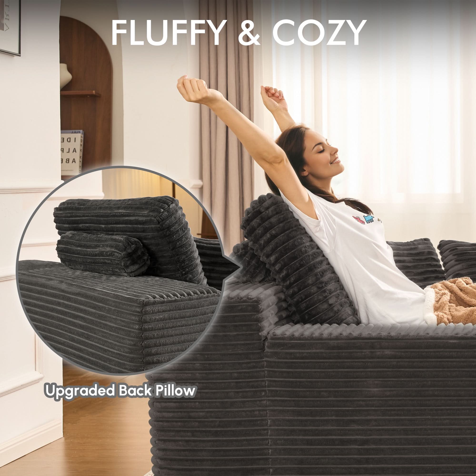 OVthtIOS Boneless Chaise Lounge,Luxurious Faux Fur, No Assembly Required