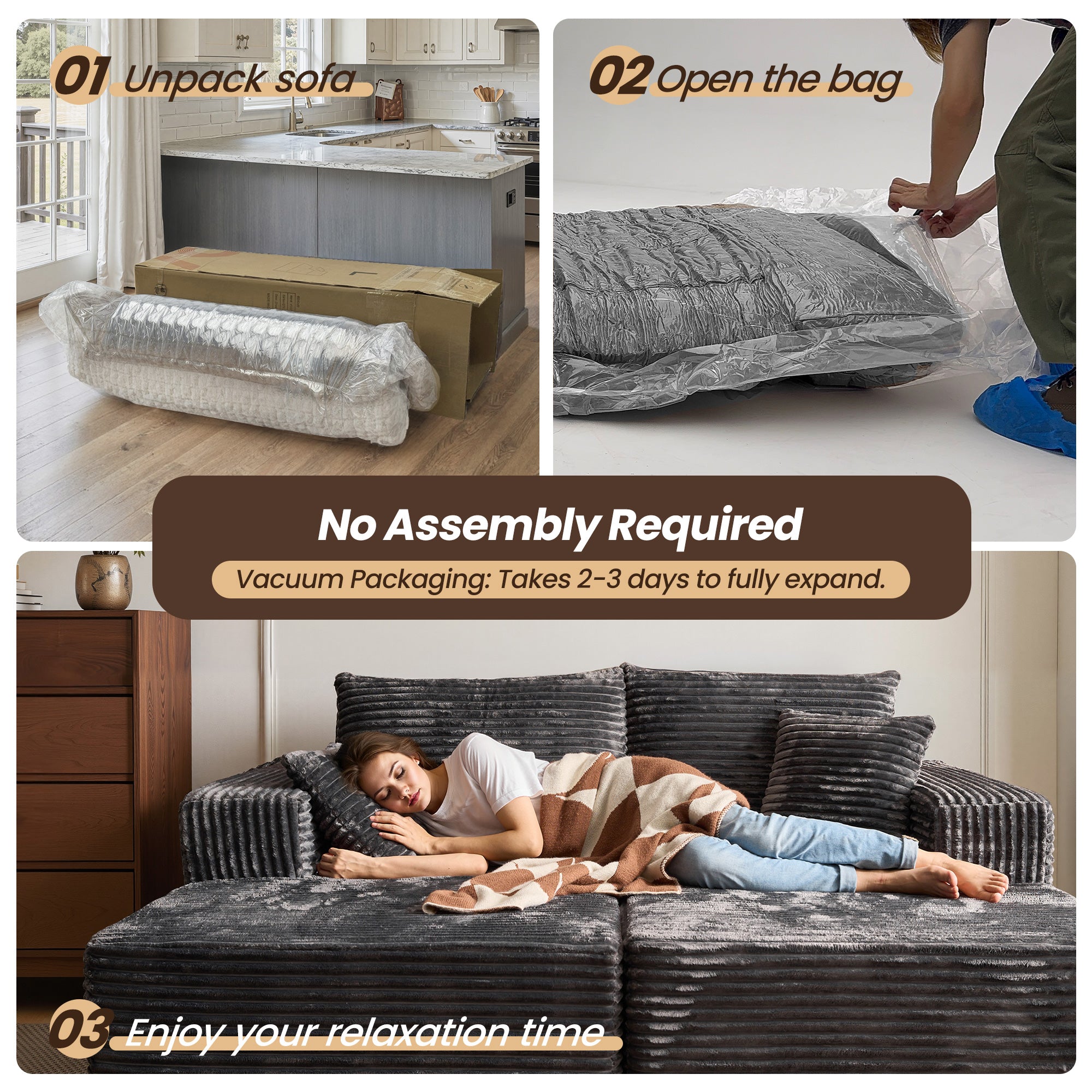 OVIthtOS 81" Boneless Sofa, Sleeper Couch, No Assembly Required