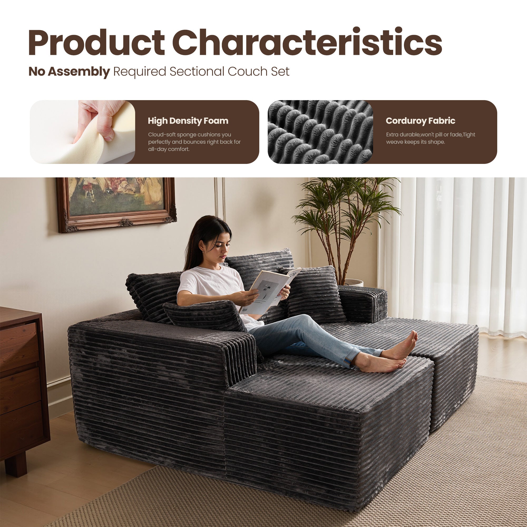 OVIthtOS 81" Boneless Sofa, Sleeper Couch, No Assembly Required