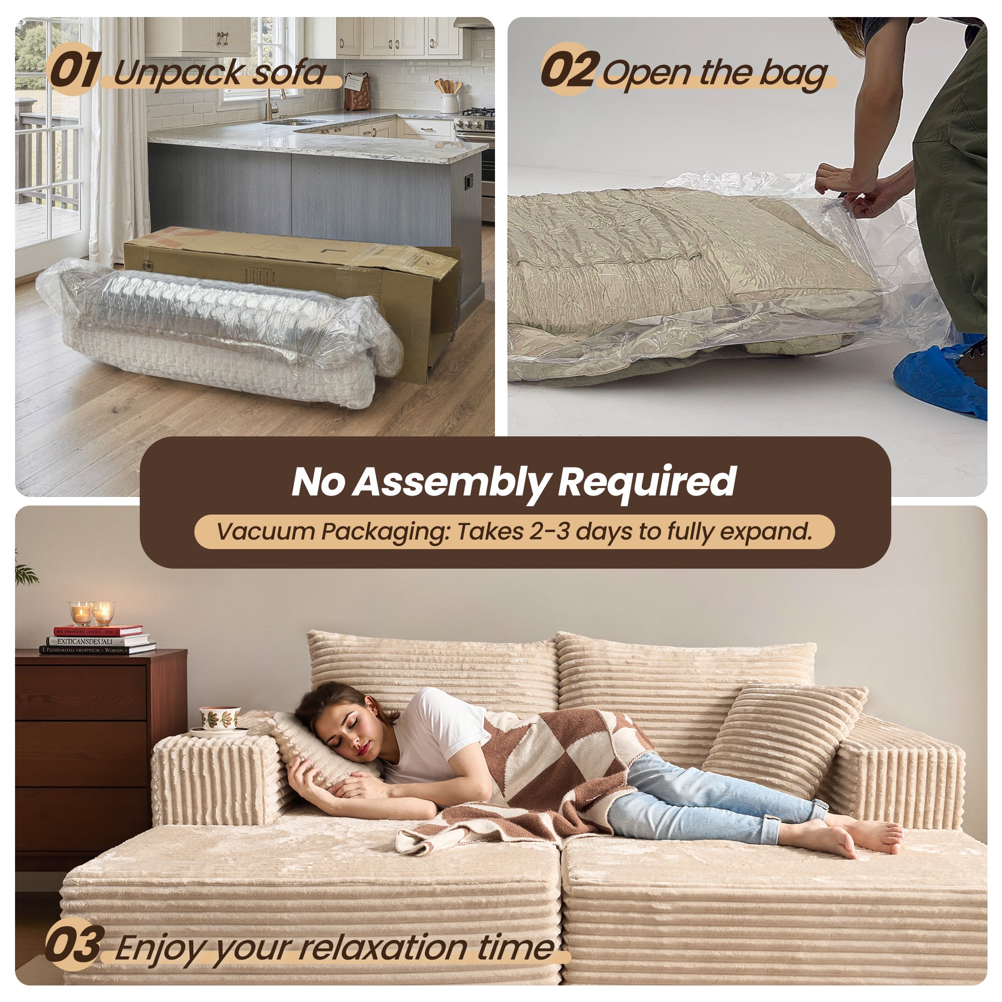 OVIthtOS 81" Boneless Sofa, Sleeper Couch, No Assembly Required