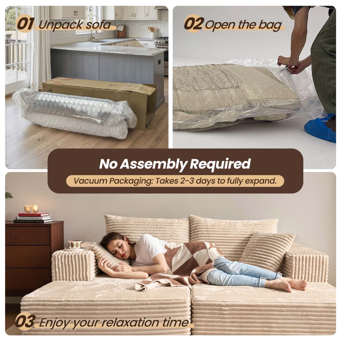 OVIthtOS 81" Boneless Sofa, Sleeper Couch, No Assembly Required