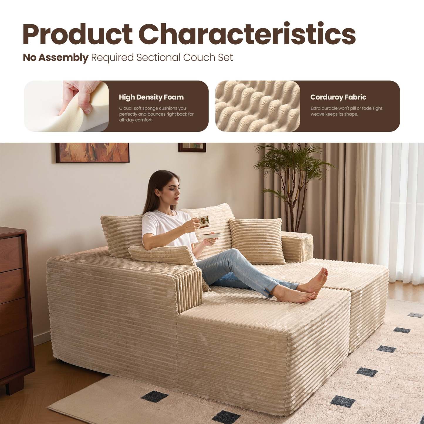 OVIthtOS 81" Boneless Sofa, Sleeper Couch, No Assembly Required