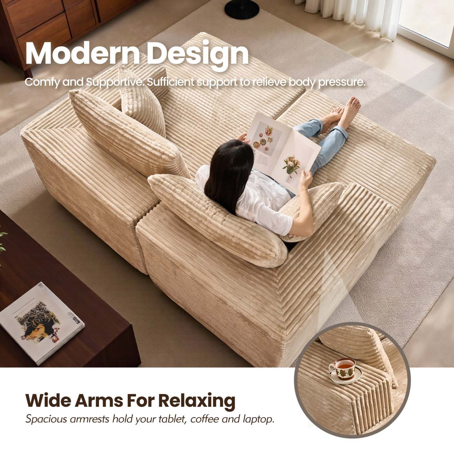 OVIthtOS 81" Boneless Sofa, Sleeper Couch, No Assembly Required