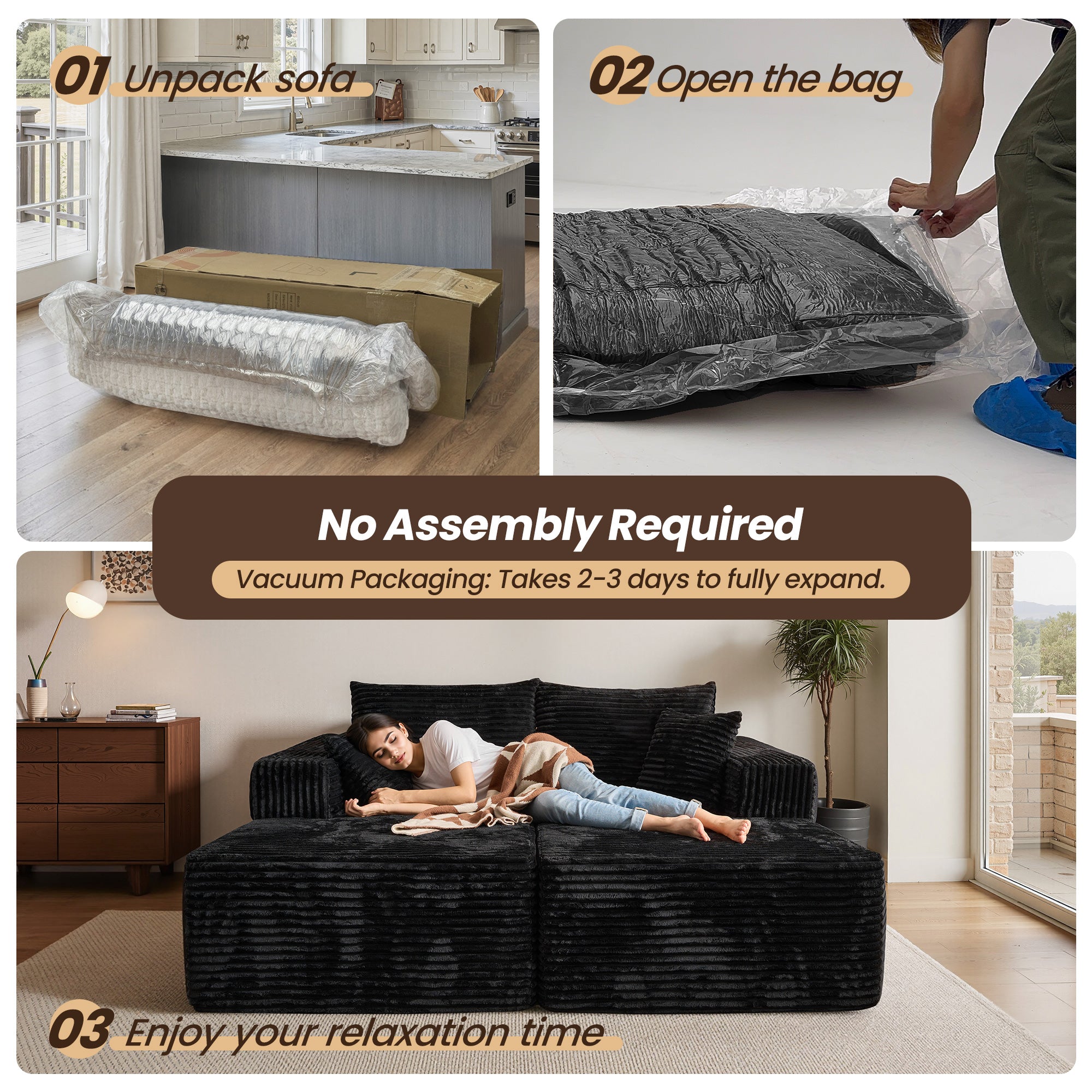 OVIthtOS 81" Boneless Sofa, Sleeper Couch, No Assembly Required