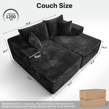 OVIthtOS 81" Boneless Sofa, Sleeper Couch, No Assembly Required