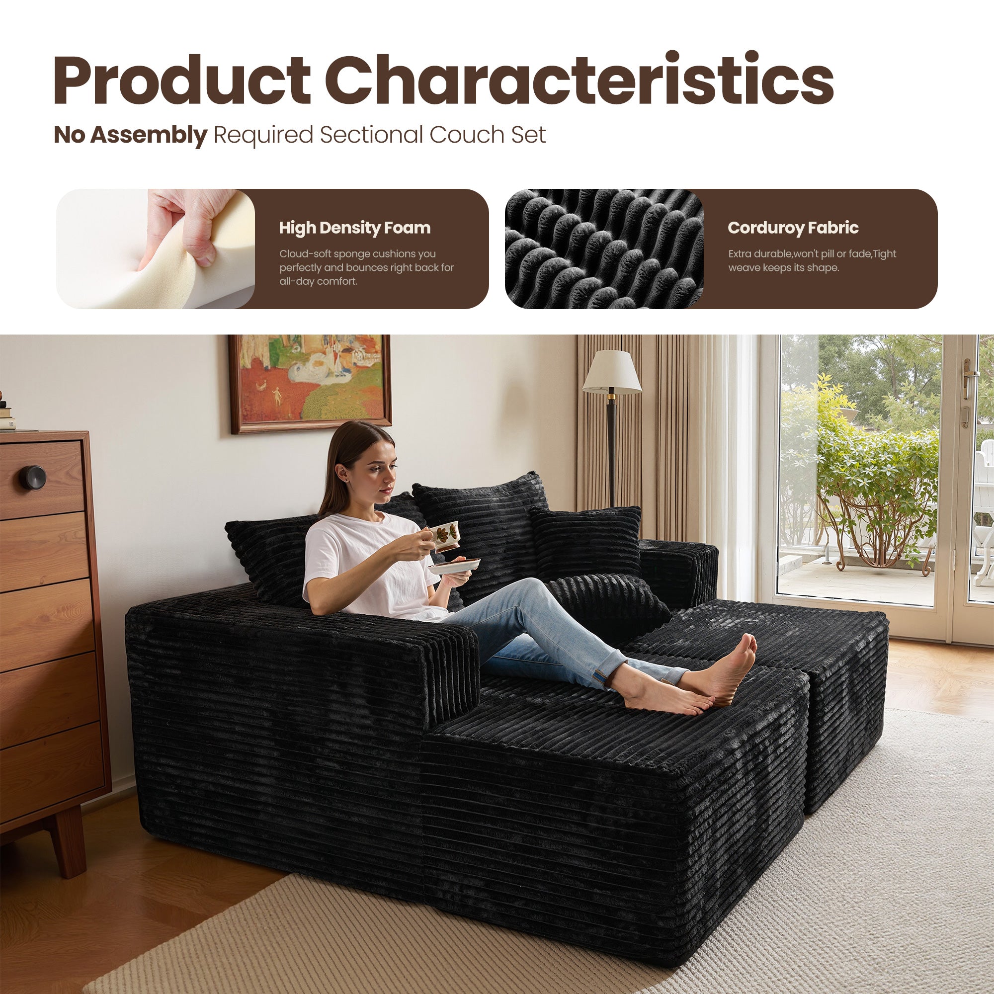 OVIthtOS 81" Boneless Sofa, Sleeper Couch, No Assembly Required