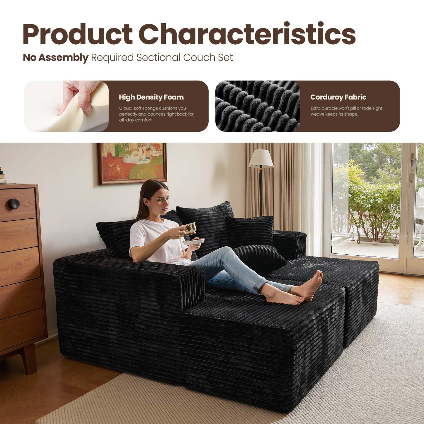 OVIthtOS 81" Boneless Sofa, Sleeper Couch, No Assembly Required