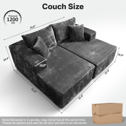 OVIthtOS 81" Boneless Sofa, Sleeper Couch, No Assembly Required