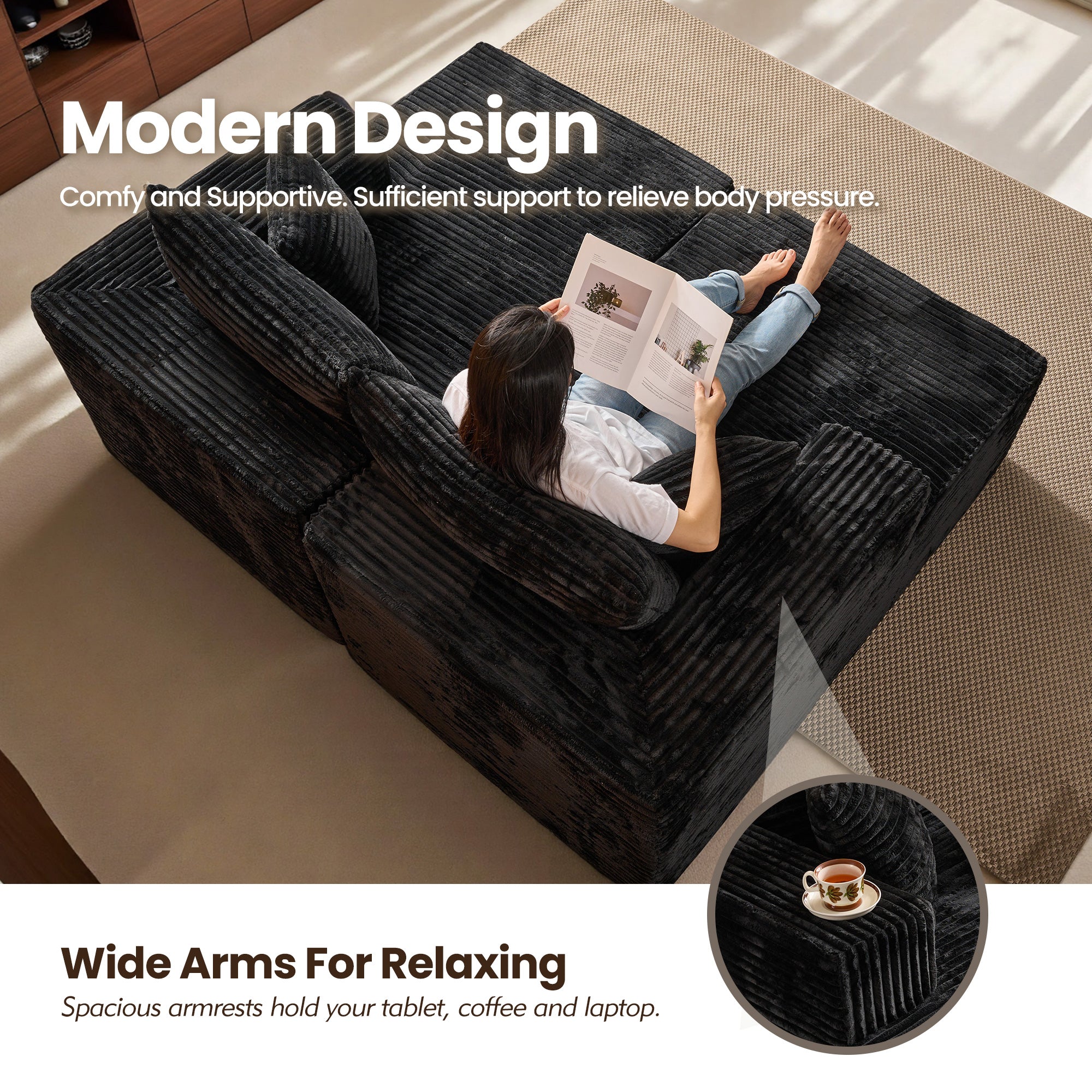 OVIthtOS 81" Boneless Sofa, Sleeper Couch, No Assembly Required