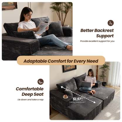 OVIthtOS 81" Boneless Sofa, Sleeper Couch, No Assembly Required