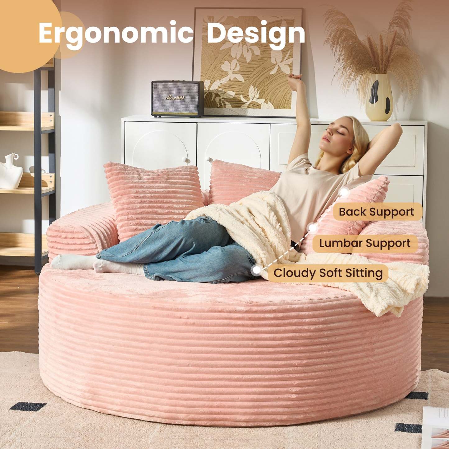 OVthtIOS 59" O-Shape Modular Couch, Plush Corduroy Fabric, No Assembly Required